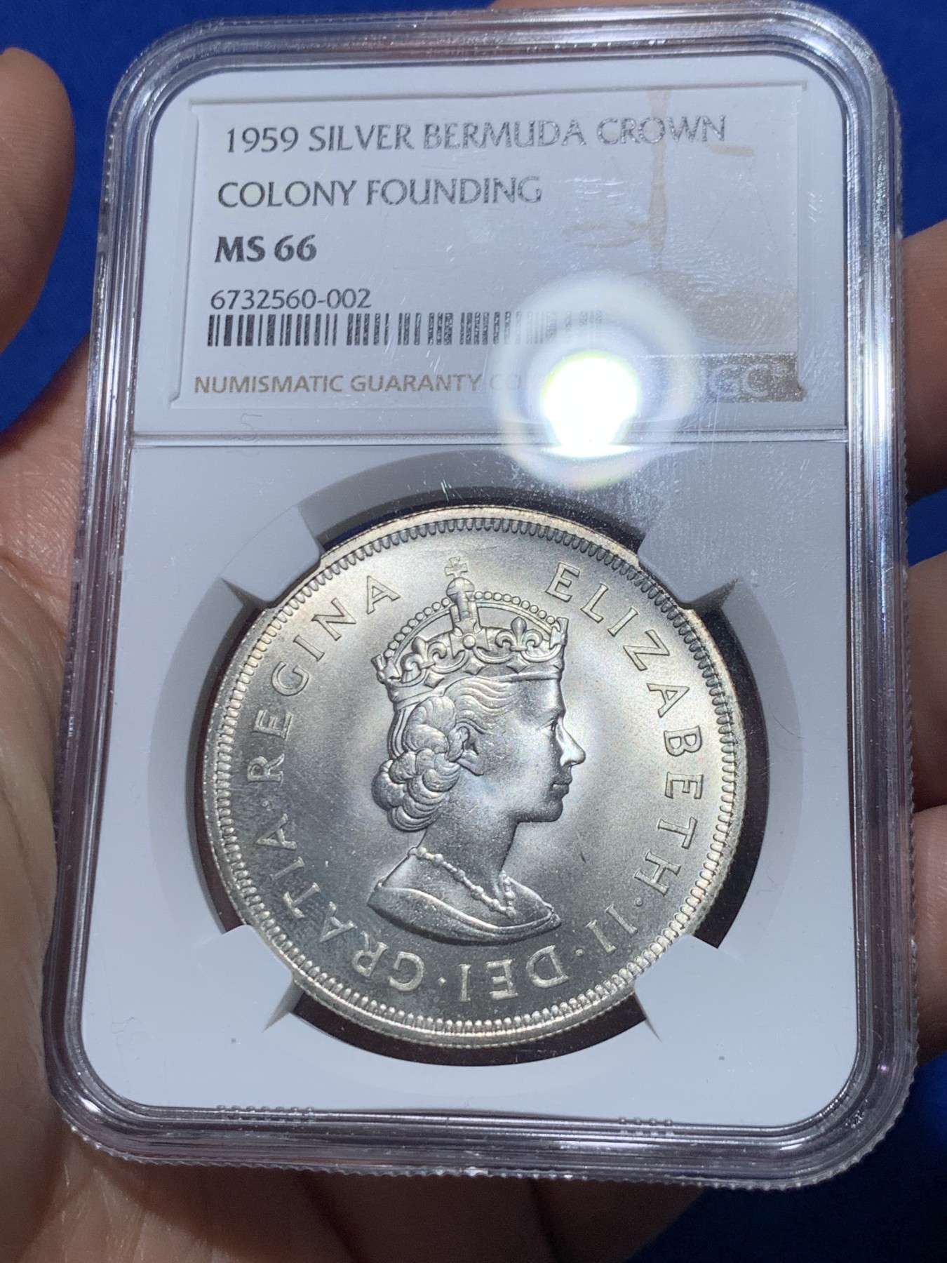 《竞宝斋》第257场-周日，周一 2场连拍 (全场包邮) NGC MS66 1959年百慕大1克朗大银币，百慕大早期唯一的高银克朗，少见品种