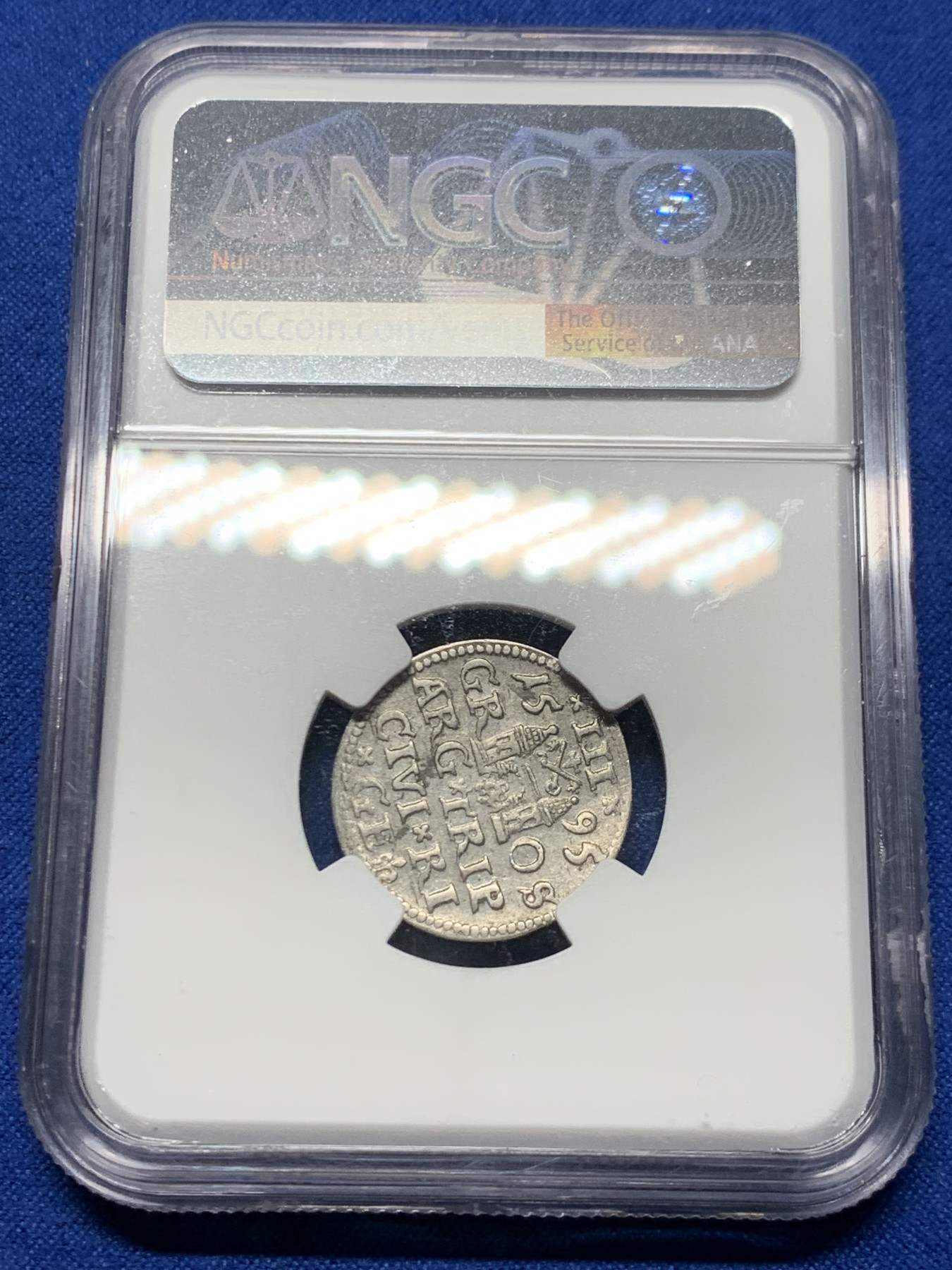 《竞宝斋》第257场-周日，周一 2场连拍 (全场包邮) NGC AU55 波兰立陶宛1595年齐格蒙特三世 3格罗申银币