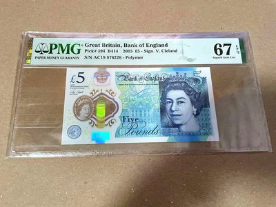 【Blue Auction】✨世界纸币精拍第460期【精】 英国 2015年5镑 PMG67EPQ 高分