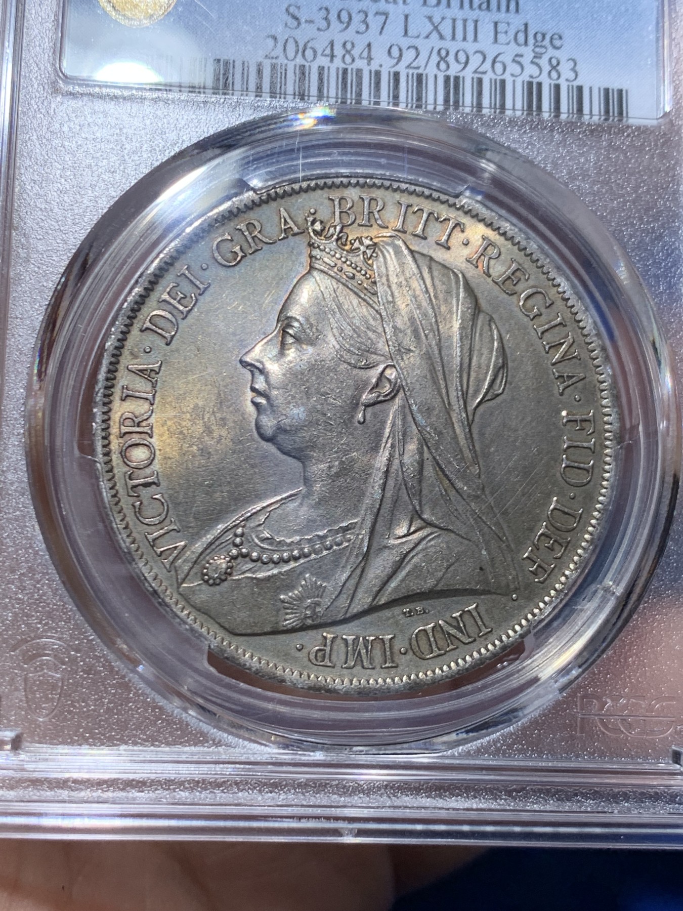 《竞宝斋》第257场-周日，周一 2场连拍 (全场包邮) PCGS UNC92 英国1900年维多利亚披纱马剑 少见LXIII边铭 比LXIV难得多 高分很贵 香槟彩车轮光 没分太可惜了