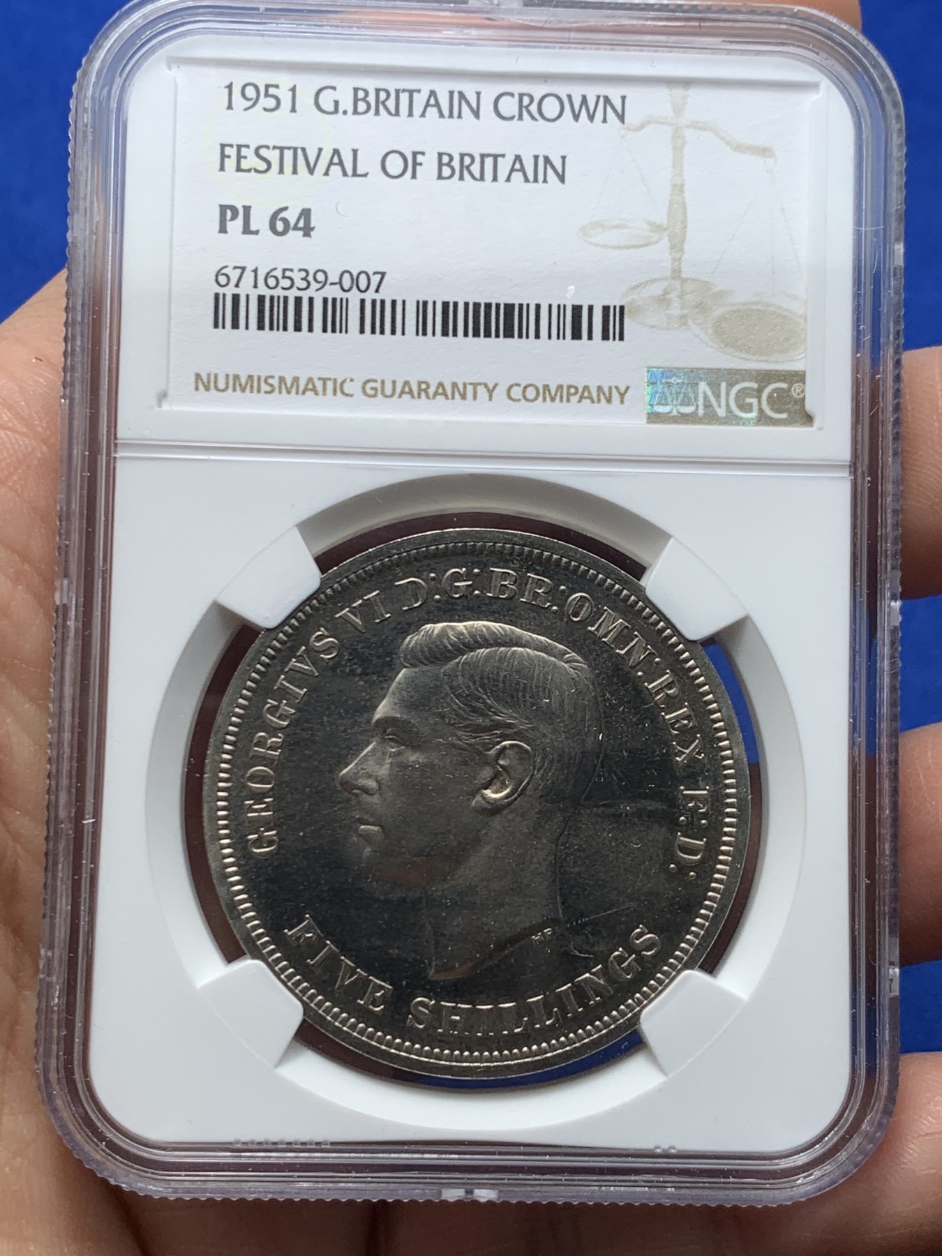 《竞宝斋》第257场-周日，周一 2场连拍 (全场包邮) NGC PL64 英国1951年乔治六世克朗 最后的镍马剑 镜面漂亮