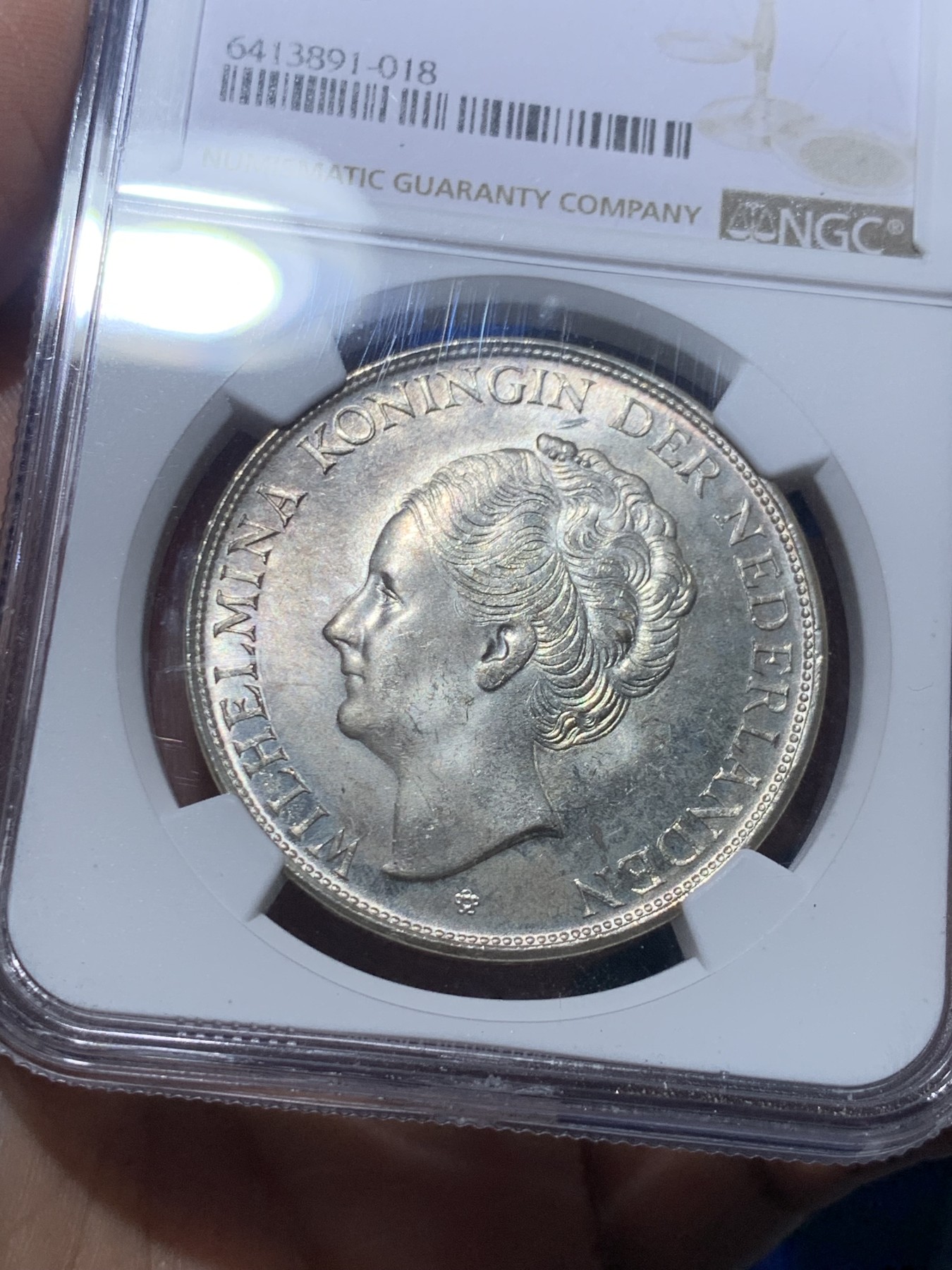 《竞宝斋》第257场-周日，周一 2场连拍 (全场包邮) NGC MS63 荷属库拉索1944D威廉明娜2.5盾大银币