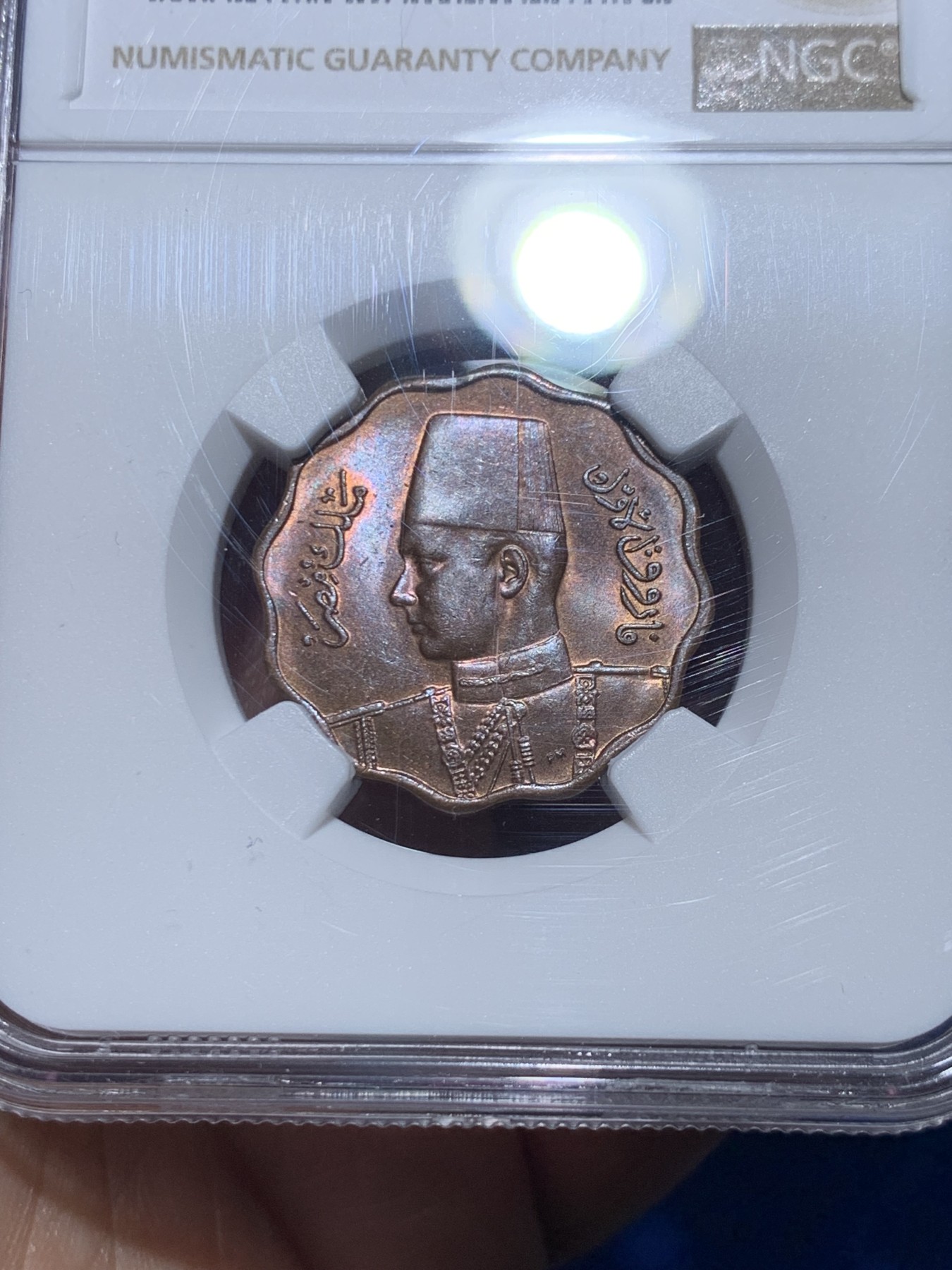 《竞宝斋》第257场-周日，周一 2场连拍 (全场包邮) NGC MS63BN 埃及1943年10M铜币