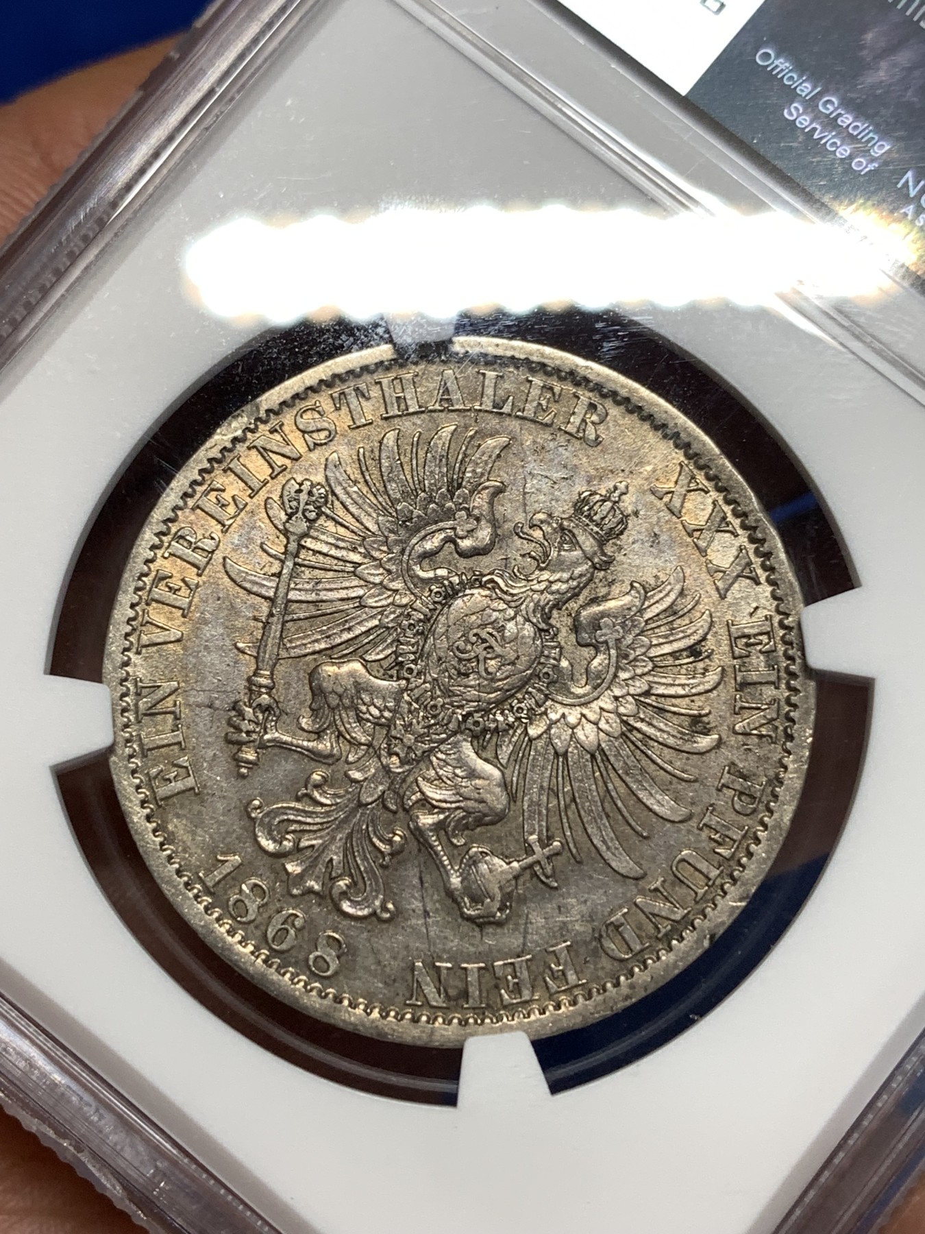 《竞宝斋》第257场-周日，周一 2场连拍 (全场包邮) NGC AU53 德国普鲁士1868年泰勒银币