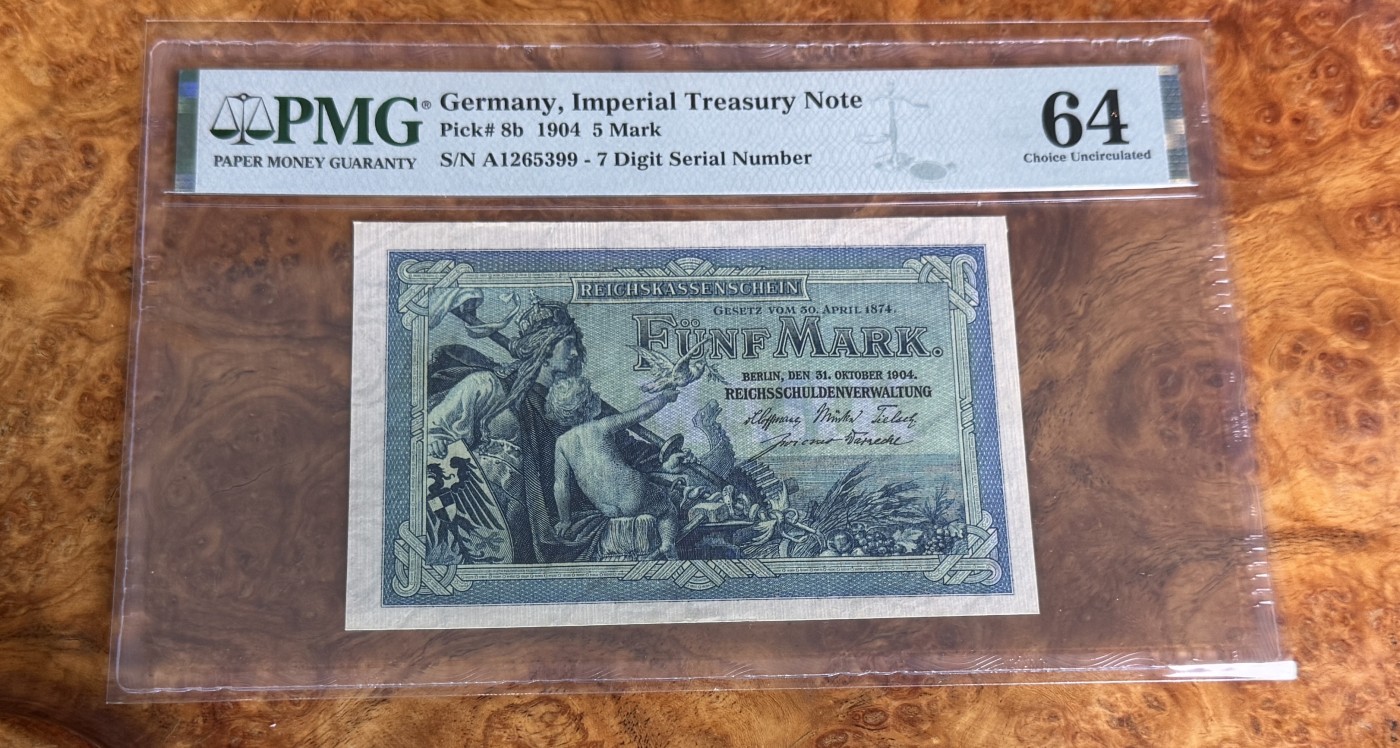 Chase Auction 第27期 - - 外钞、民国钞和人民币混合场！ 1904年德国5马克，PMG64！