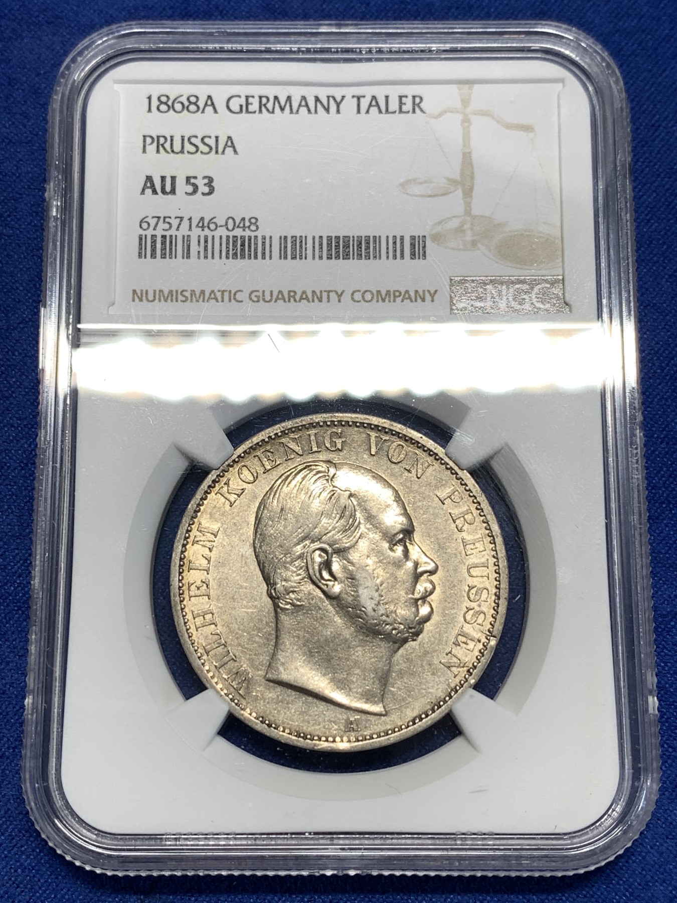 《竞宝斋》第257场-周日，周一 2场连拍 (全场包邮) NGC AU53 德国普鲁士1868年泰勒银币
