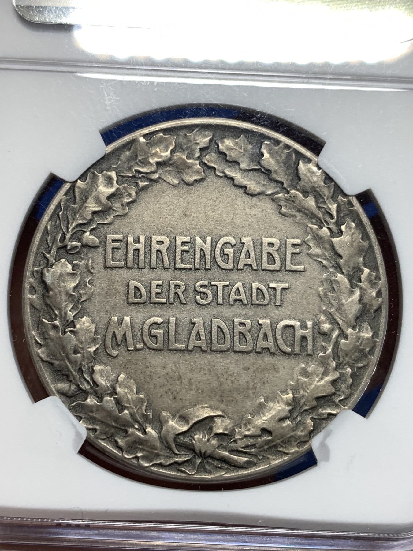 《竞宝斋》第257场-周日，周一 2场连拍 (全场包邮) NGC MS63 19世纪德国门兴格莱德巴赫城市镀银奖章 设计精美 罕见品种！