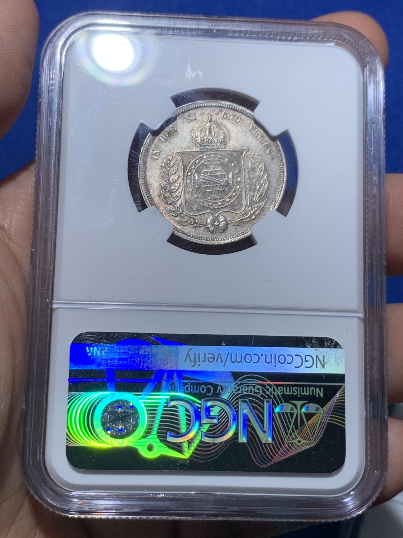 《竞宝斋》第257场-周日，周一 2场连拍 (全场包邮) 亚军分 NGC MS64 巴西 1860年 500瑞斯 银币 好彩 少见品种