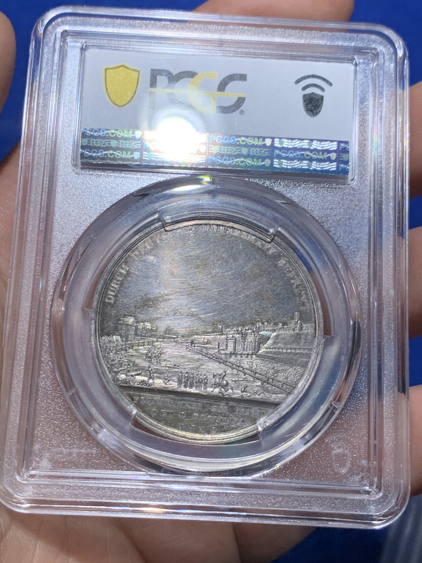 《竞宝斋》第257场-周日，周一 2场连拍 (全场包邮) PCGS SP62 德国 1792 法兰克福 弗里德伯格门围城战役 纪念银章 细节景观精美