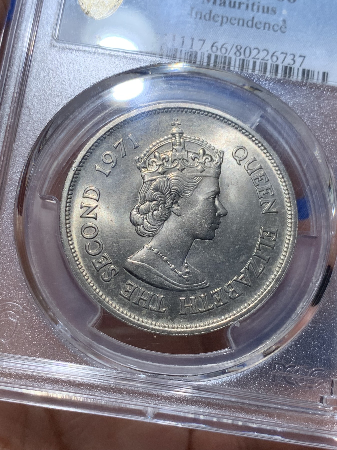 《竞宝斋》第257场-周日，周一 2场连拍 (全场包邮) PCGS MS66 毛里求斯 1971年 10卢比铜镍币