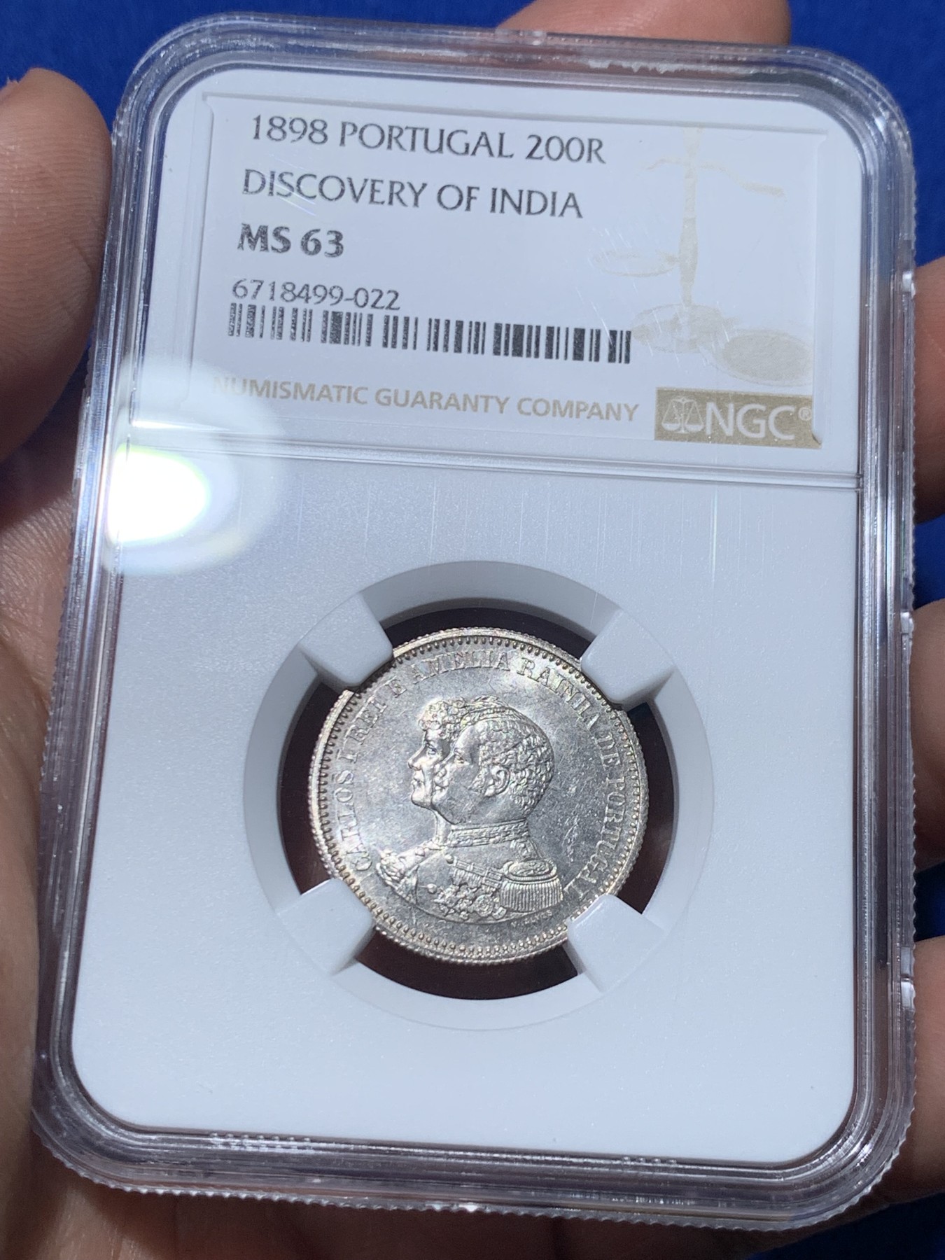 《竞宝斋》第257场-周日，周一 2场连拍 (全场包邮) NGC MS63 葡萄牙1898年发现印度戎装版200瑞斯银币