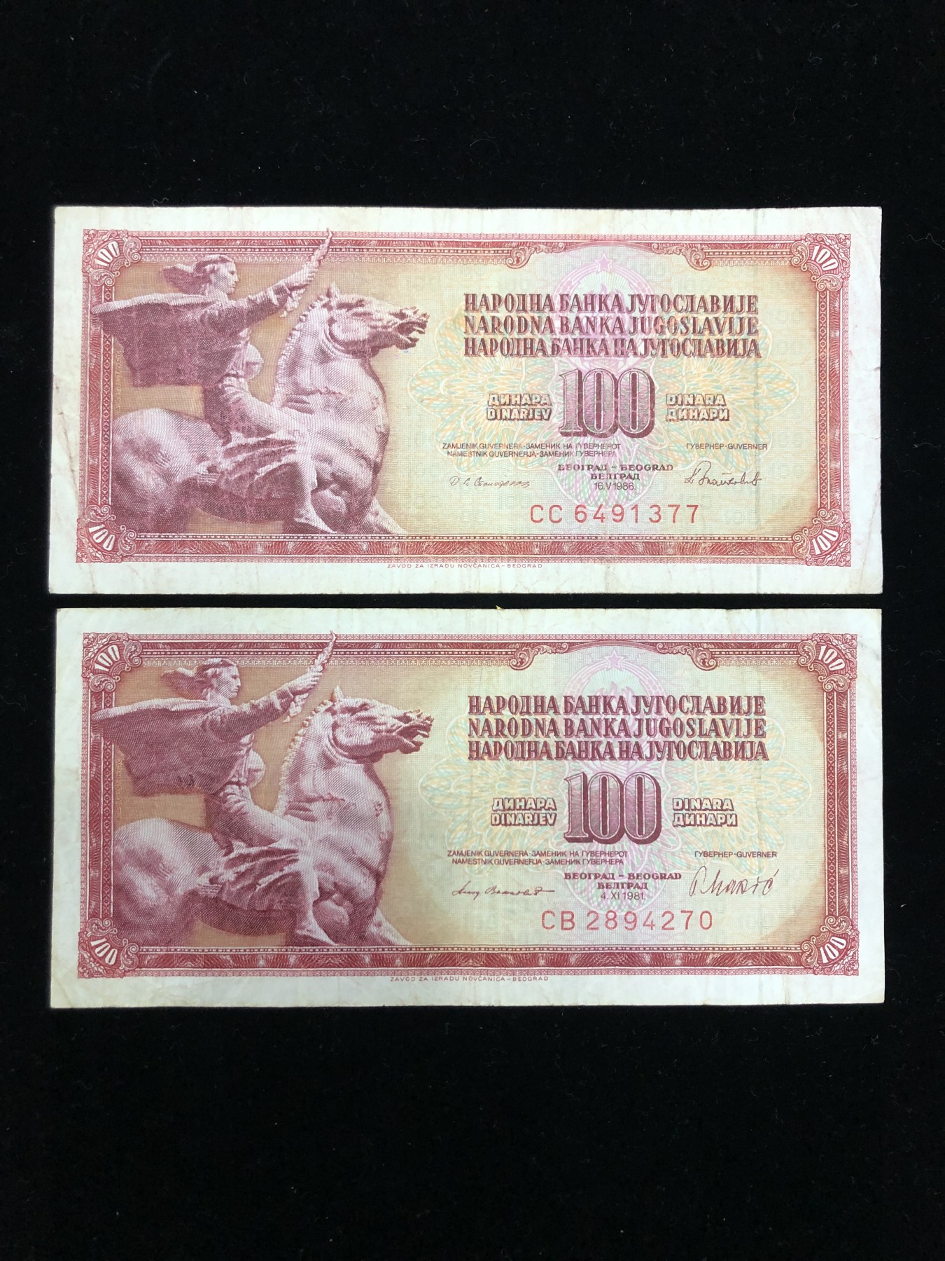 世界外币 1981年，南斯拉夫100第纳尔纸币，中上品