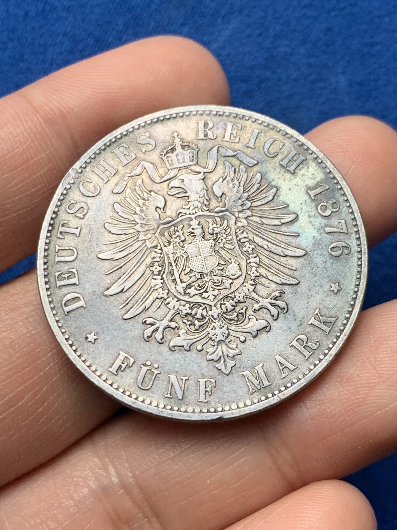 《竞宝斋》第257场-周日，周一 2场连拍 (全场包邮) 德国巴伐利亚1876年路德维希二世5马克银币