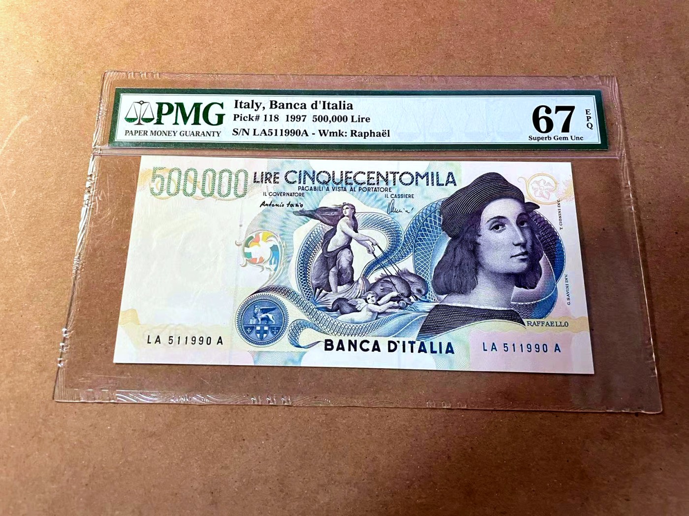 【Blue Auction】✨世界纸币精拍第460期【精】 【无47】意大利 1997年50万里拉 PMG67EPQ 高分 经典拉斐尔