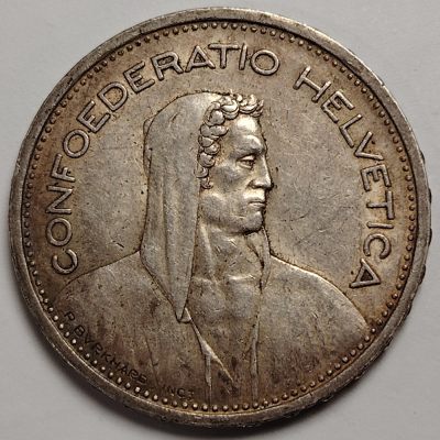 布加迪🐬～世界钱币🌾第 98 期 /  瑞士🇨🇭西欧各国散币 - 瑞士🇨🇭 1954年 5法郎 31.45mm 威廉泰尔银币 包浆完美