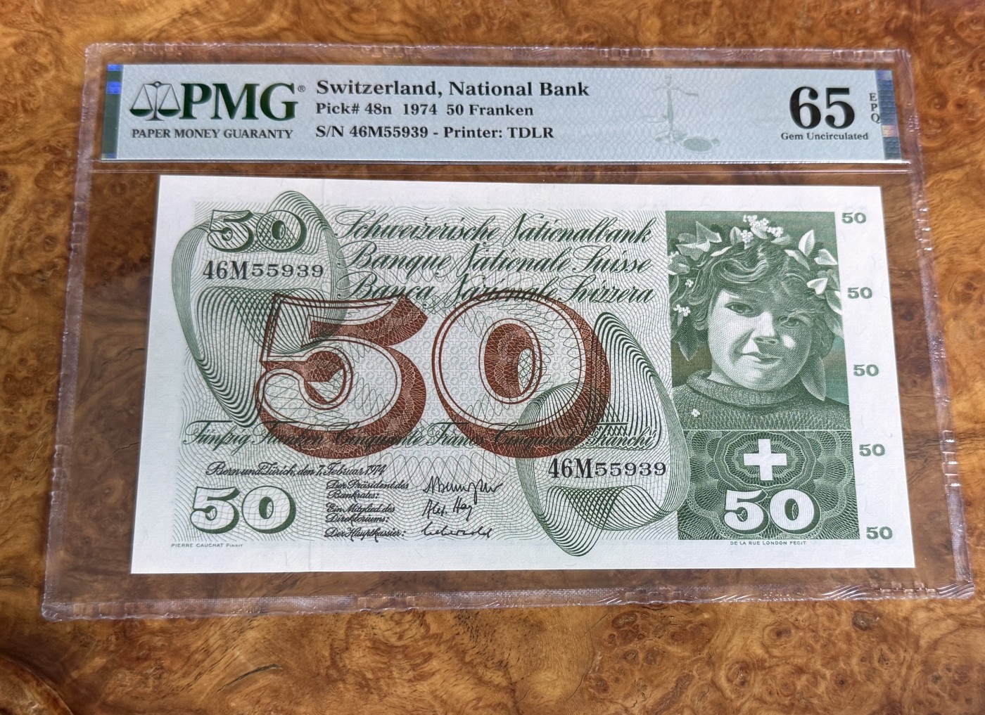 Chase Auction 第27期 - - 外钞、民国钞和人民币混合场！ 1974年瑞士50法郎，PMG65！