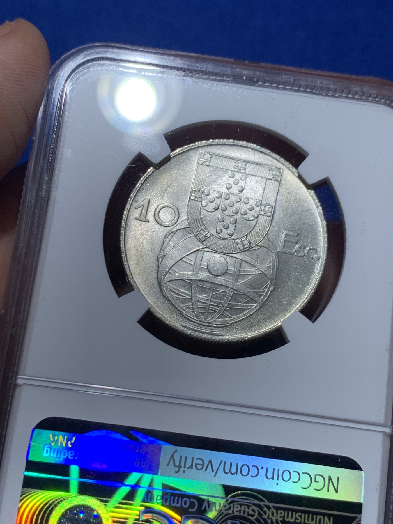 《竞宝斋》第257场-周日，周一 2场连拍 (全场包邮) NGC MS65 葡萄牙1954年大帆船10埃斯库多银币