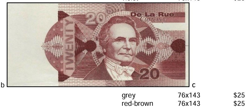 2025第25场（总第225期）：精品测试钞、塑料钞、纪念券、外钞综合场 德纳罗DLR  “查尔斯.巴贝奇～货币系列”20面值单面凹印测试钞（有中折）