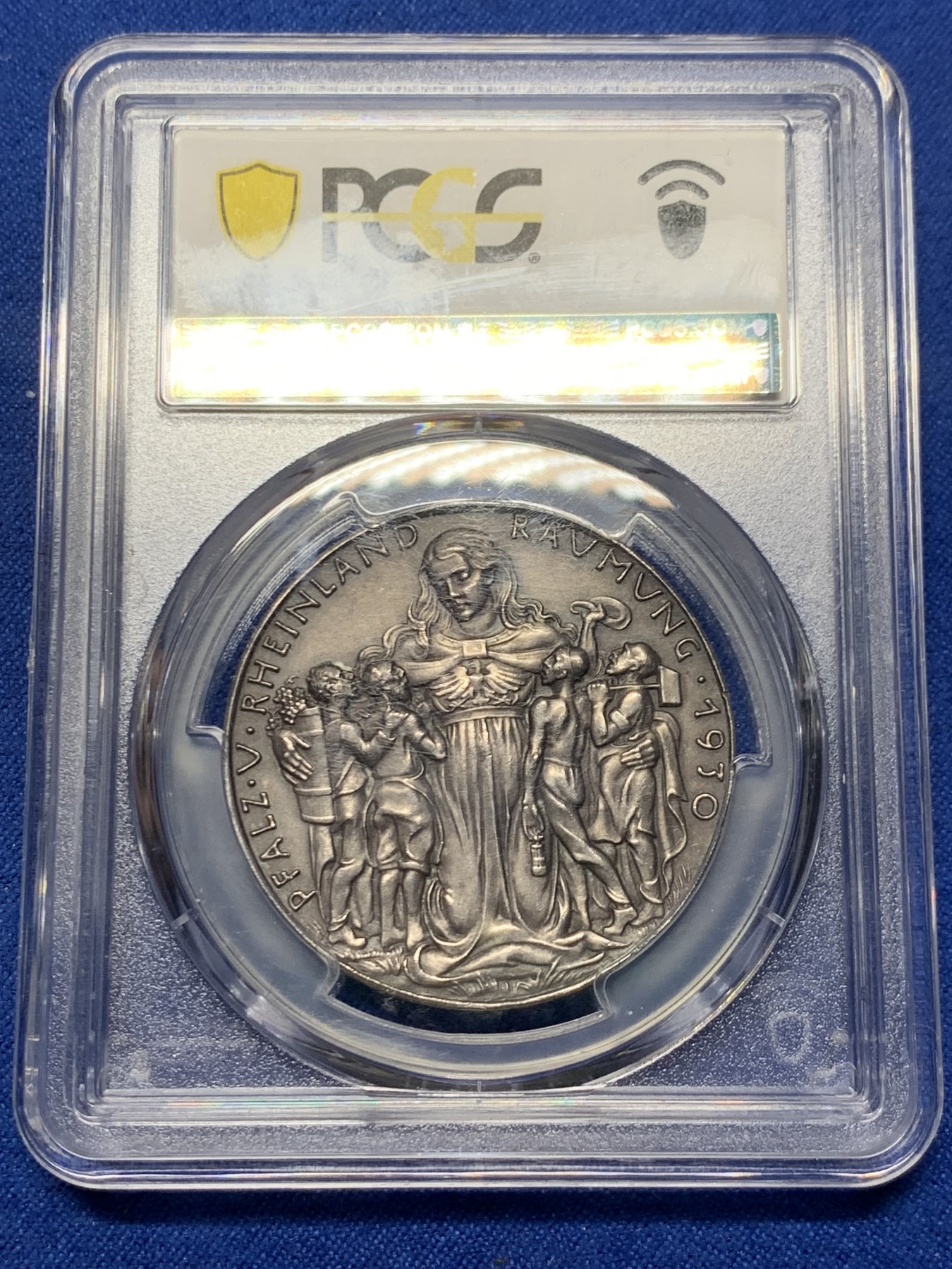 《竞宝斋》第257场-周日，周一 2场连拍 (全场包邮) PCGS SP64 卡尔歌茨设计1930年莱茵河神银章，欧洲老包浆