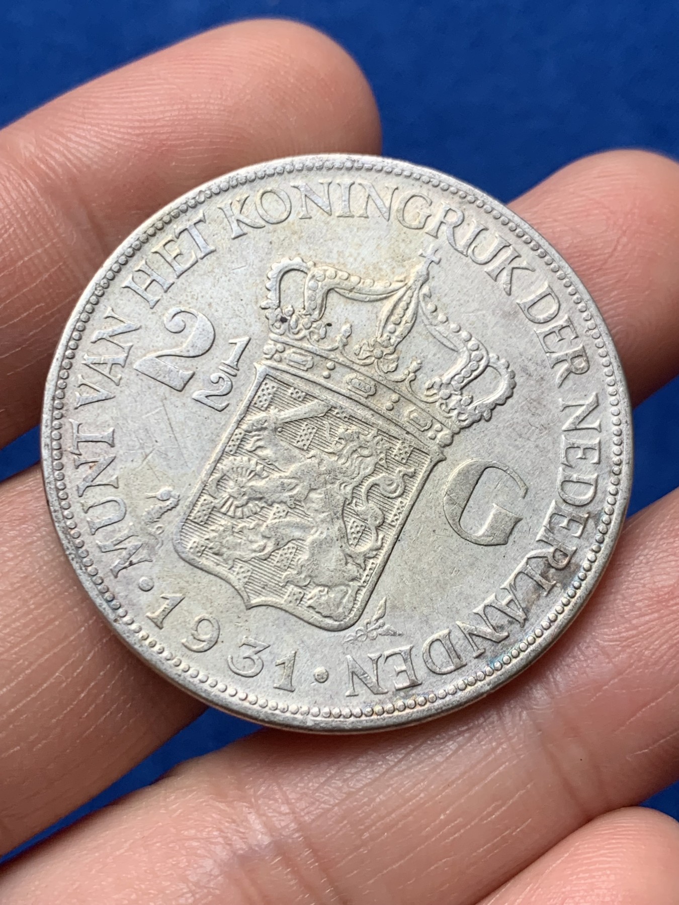 《竞宝斋》第257场-周日，周一 2场连拍 (全场包邮) 荷兰1931年威廉明娜2.5盾大银币