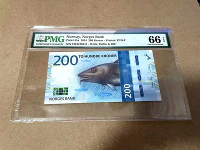 【Blue Auction】✨世界纸币精拍第460期【精】 挪威 2016年200克朗 PMG66EPQ 