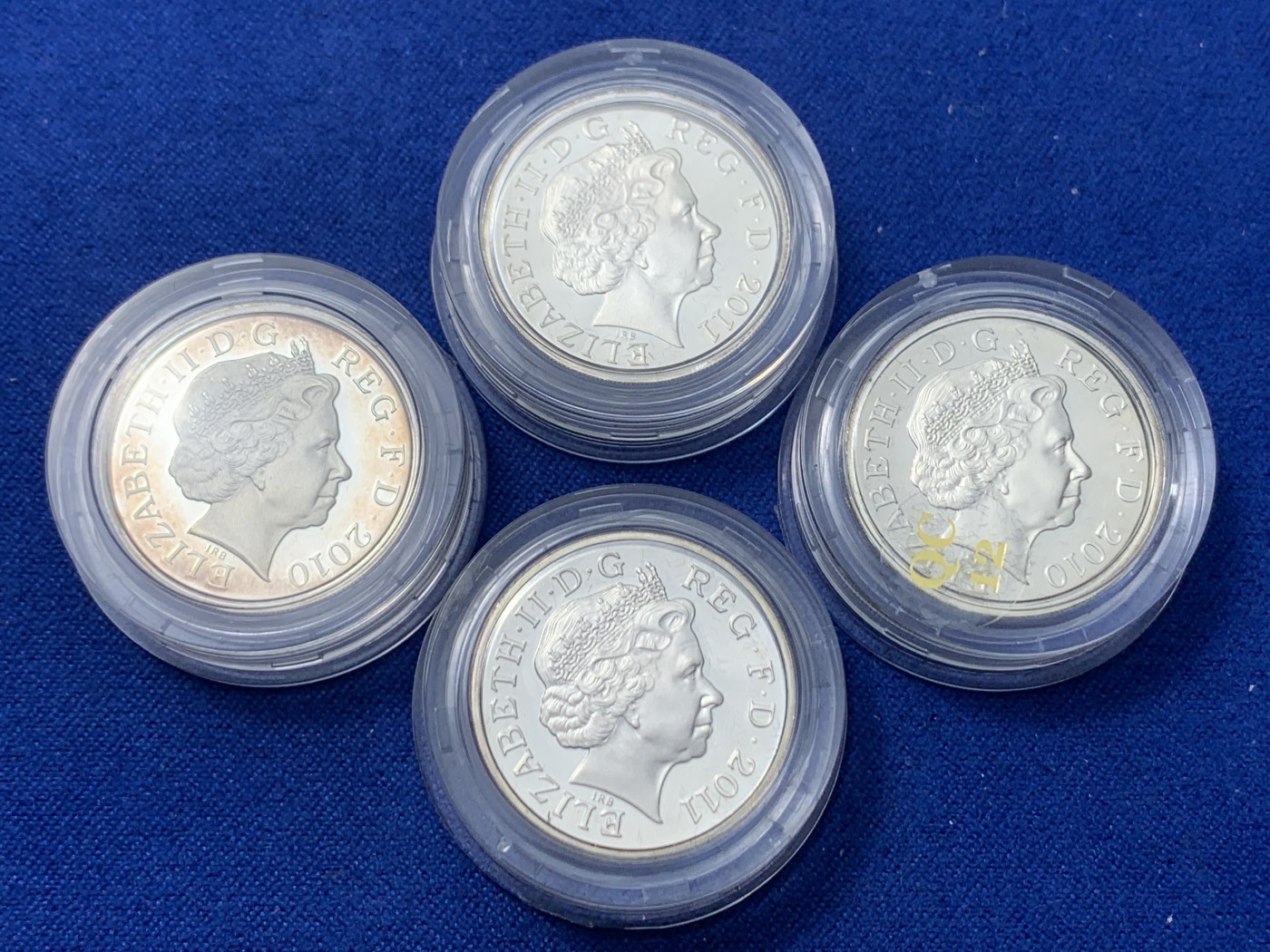 《竞宝斋》第257场-周日，周一 2场连拍 (全场包邮) 稀少的 2010&2011 英国 4个首都 精制银币 1英镑 盒证全 无雾化 无氧化