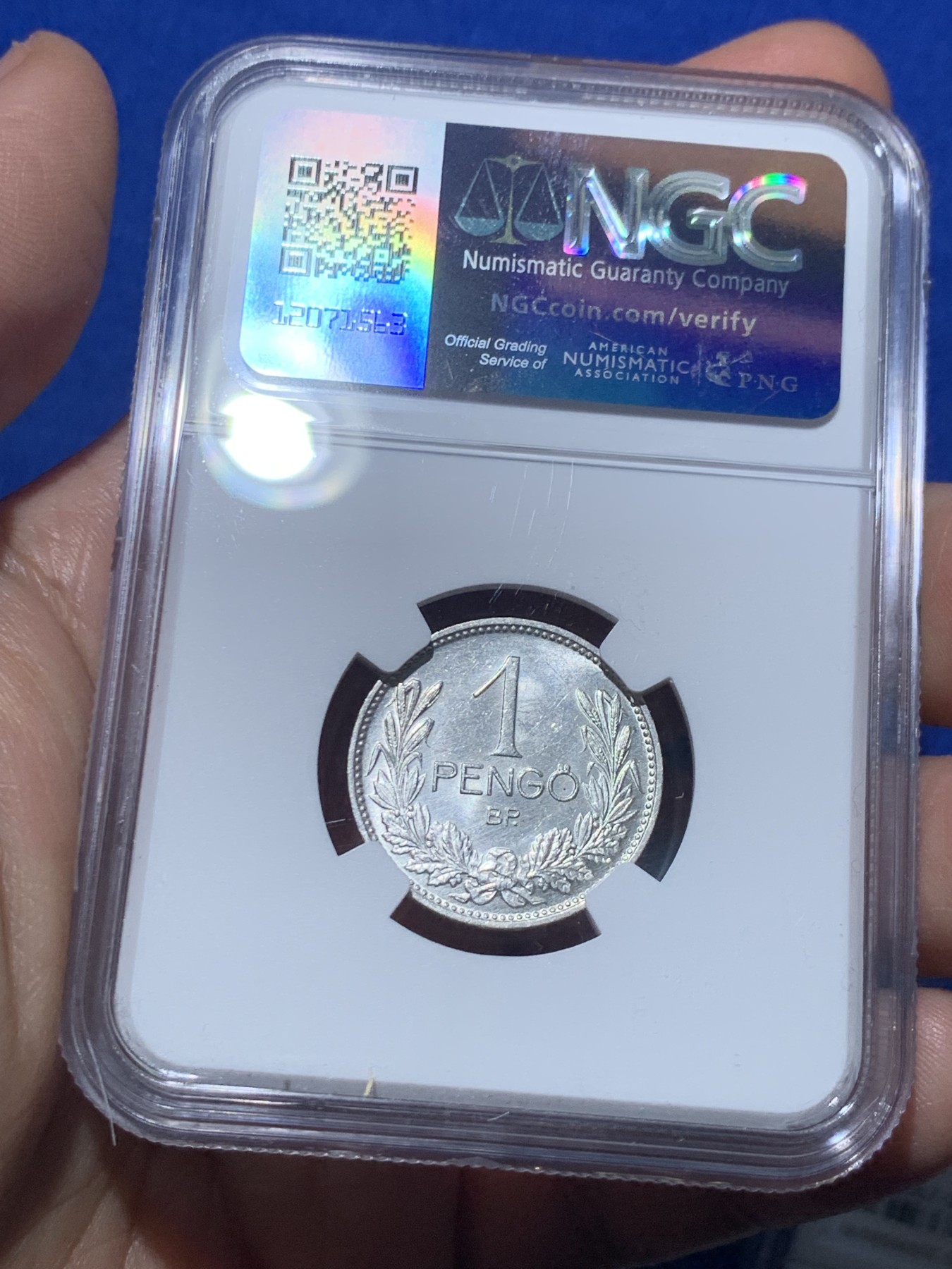 《竞宝斋》第257场-周日，周一 2场连拍 (全场包邮) NGC UNC 匈牙利1939-BP盾徽1潘果银币 少见品种