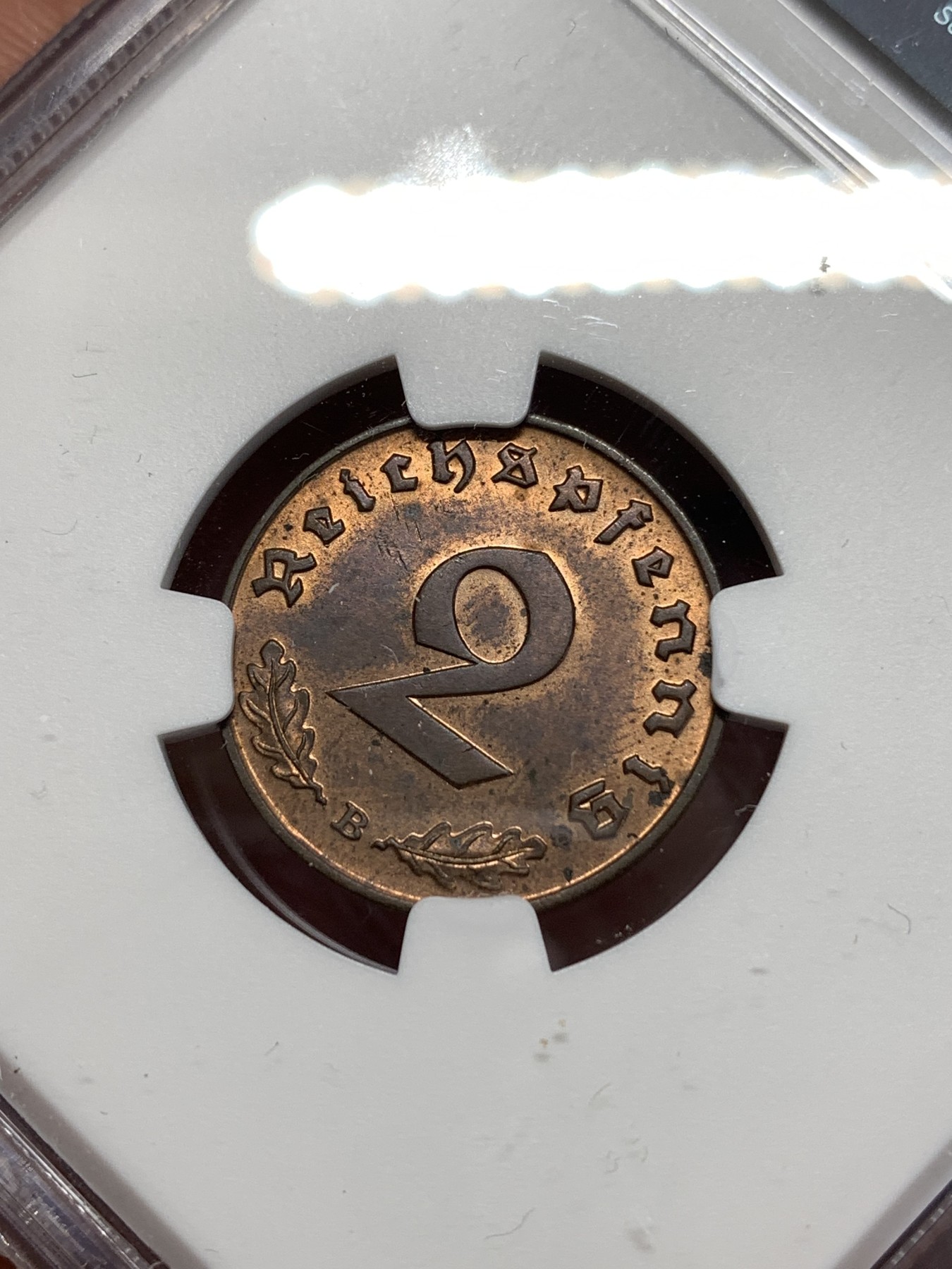 《竞宝斋》第257场-周日，周一 2场连拍 (全场包邮) NGC MS63RB 1939B德国2芬尼 高分难求