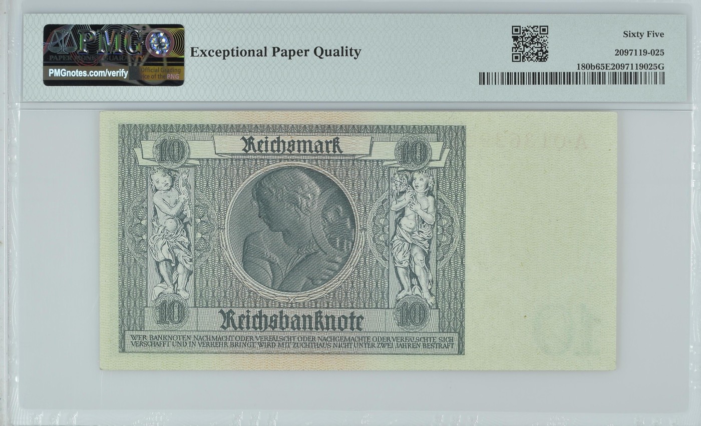 收藏联盟Quantum Auction 第337期拍卖  德国1929 (ND 1945)年10马克 PMG65 A冠