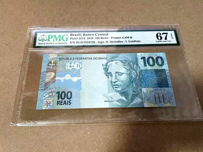 【Blue Auction】✨世界纸币精拍第460期【精】 巴西 2010年100瑞斯  PMG67EPQ 高分