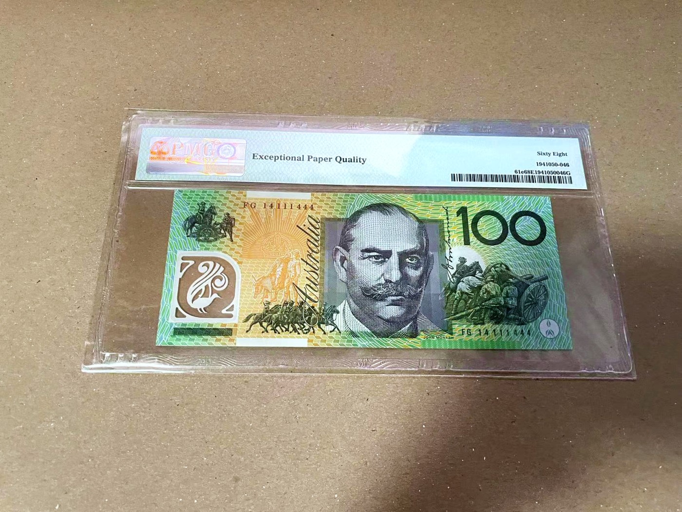 【Blue Auction】✨世界纸币精拍第460期【精】 【444豹子号数二】澳大利亚 2014年100元  PMG68EPQ 超高分