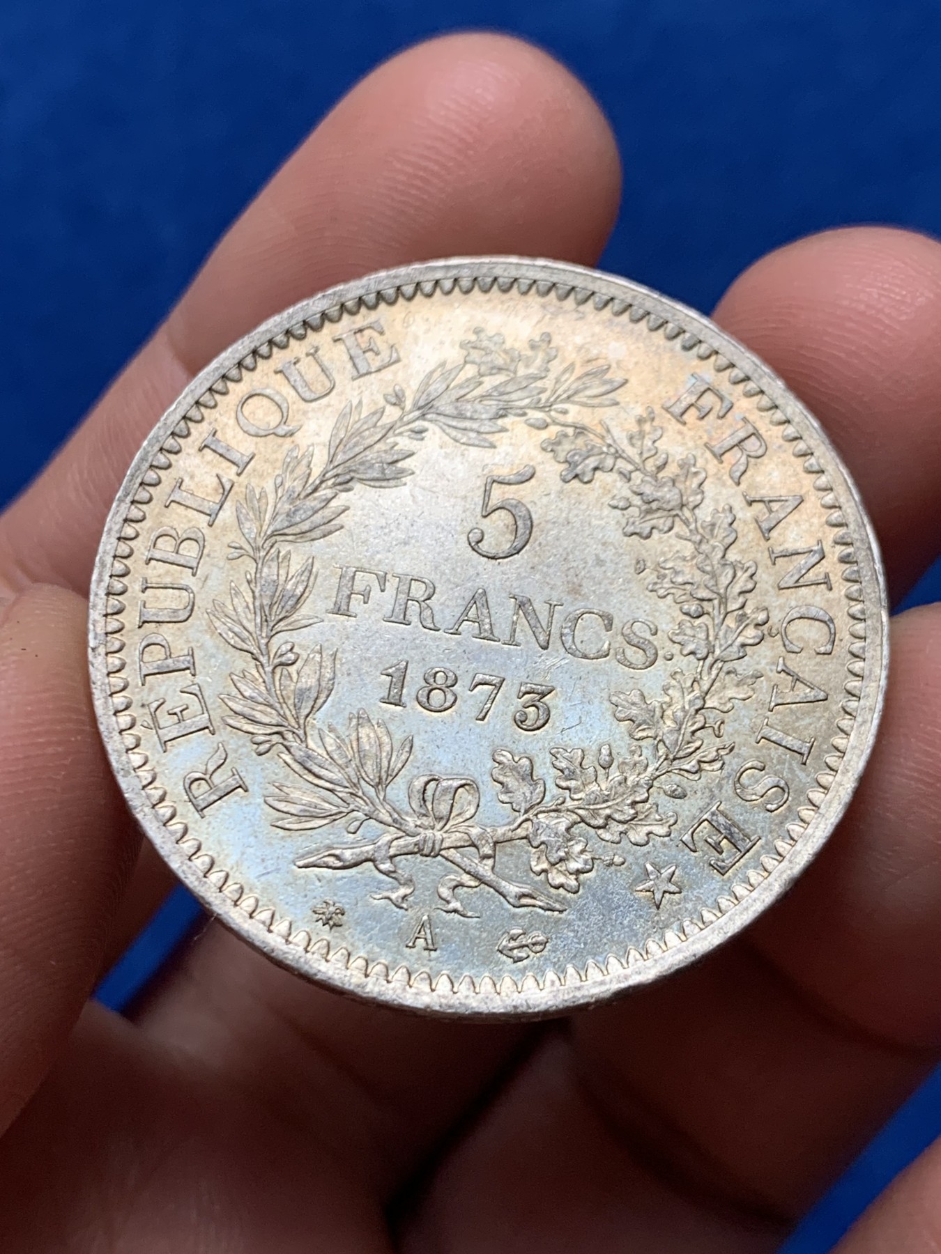 《竞宝斋》第257场-周日，周一 2场连拍 (全场包邮) 法国1873年大力神5法郎银币 转光流畅 可以送评