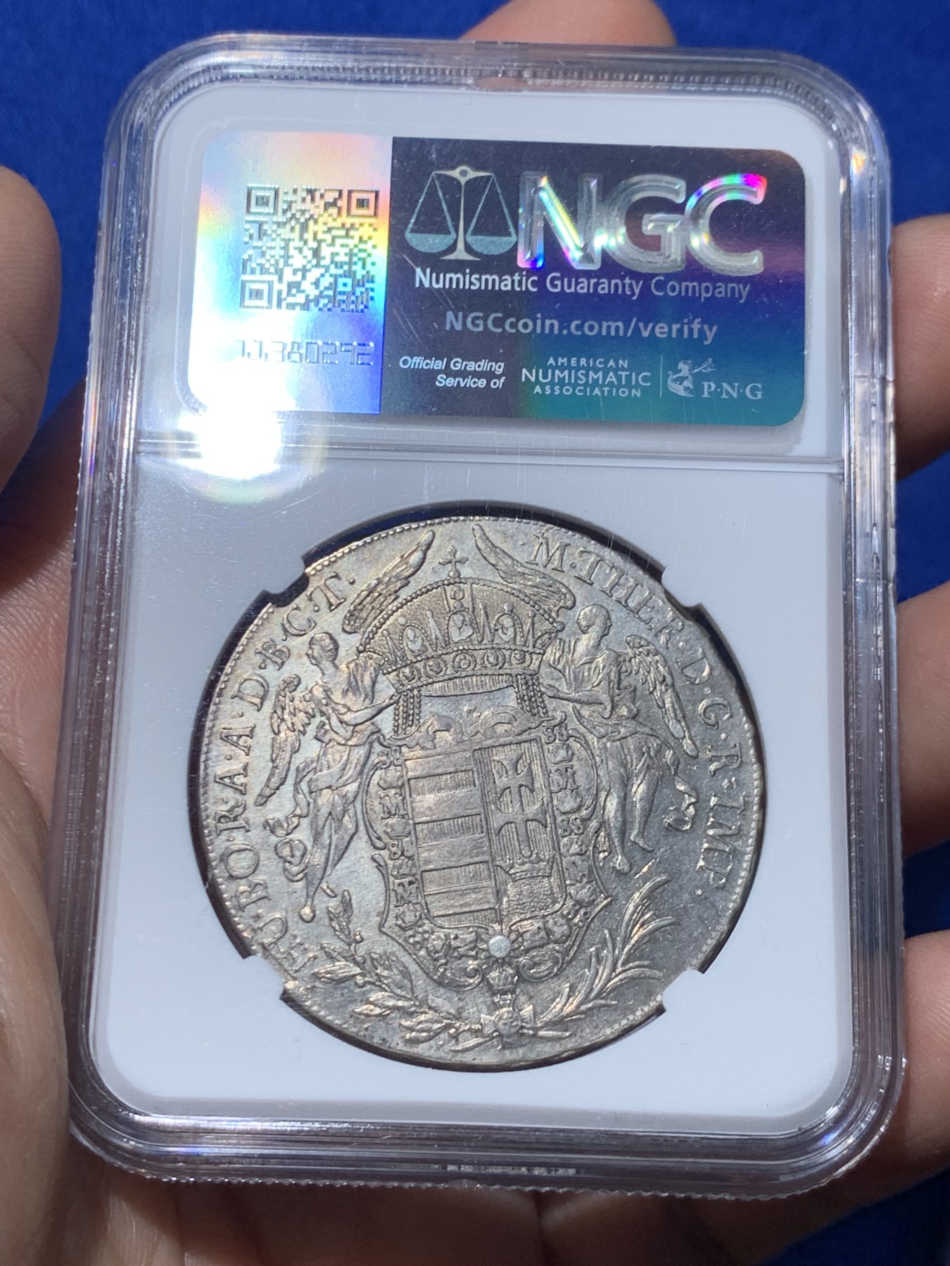 《竞宝斋》第257场-周日，周一 2场连拍 (全场包邮) NGC AU92 奥地利1780年圣母抱婴1泰勒，克雷姆尼察厂，细节保存很好，欧洲V.L拍卖Auction22,lot314原物。裸币371.7欧