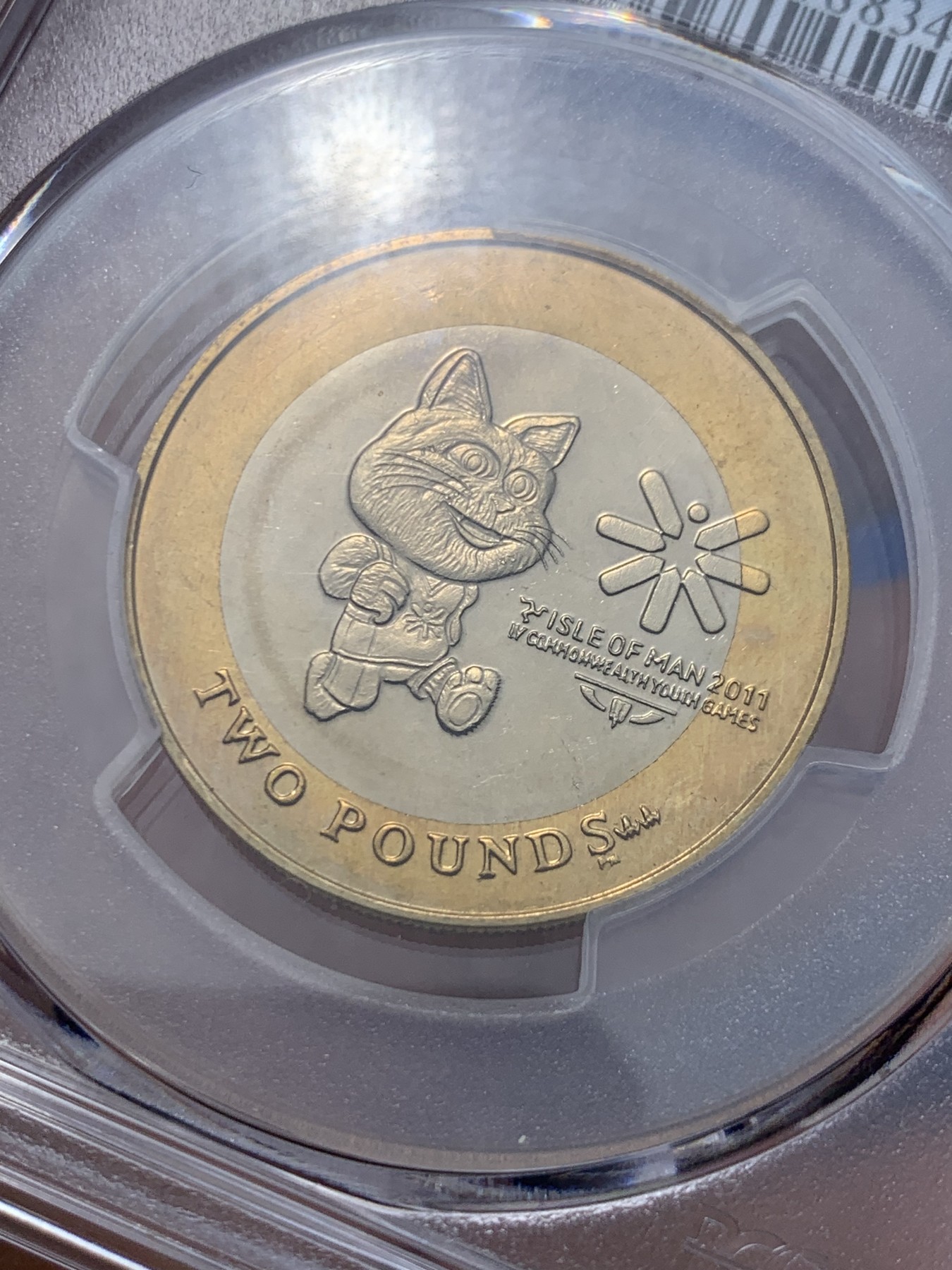 《竞宝斋》第257场-周日，周一 2场连拍 (全场包邮) PCGS MS64 马恩岛2011年2镑第四届英联邦青年运动会双色纪念币