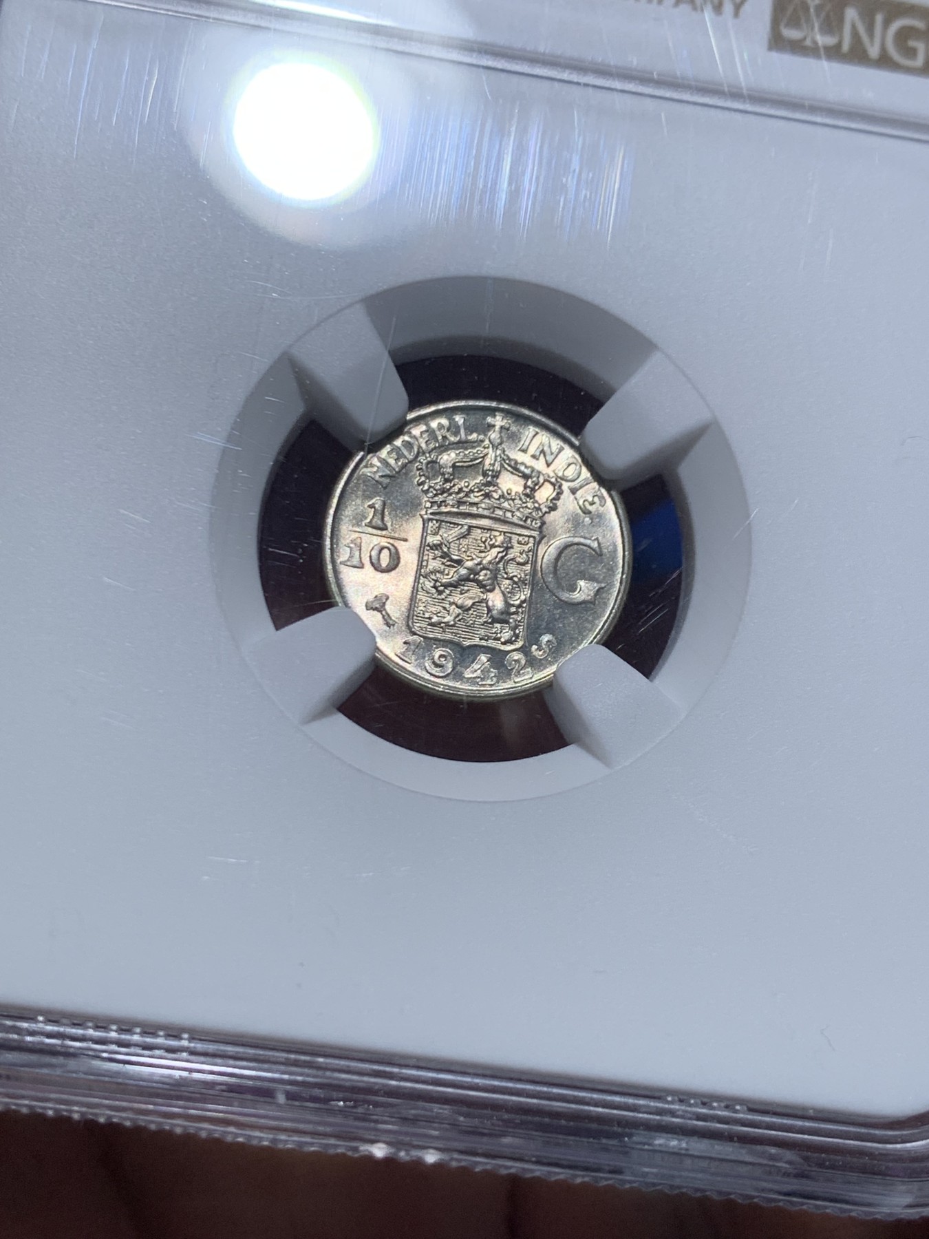 《竞宝斋》第257场-周日，周一 2场连拍 (全场包邮) NGC MS66 1942年S版 荷属东印度群岛（今印尼）1/10盾银币 高分好品