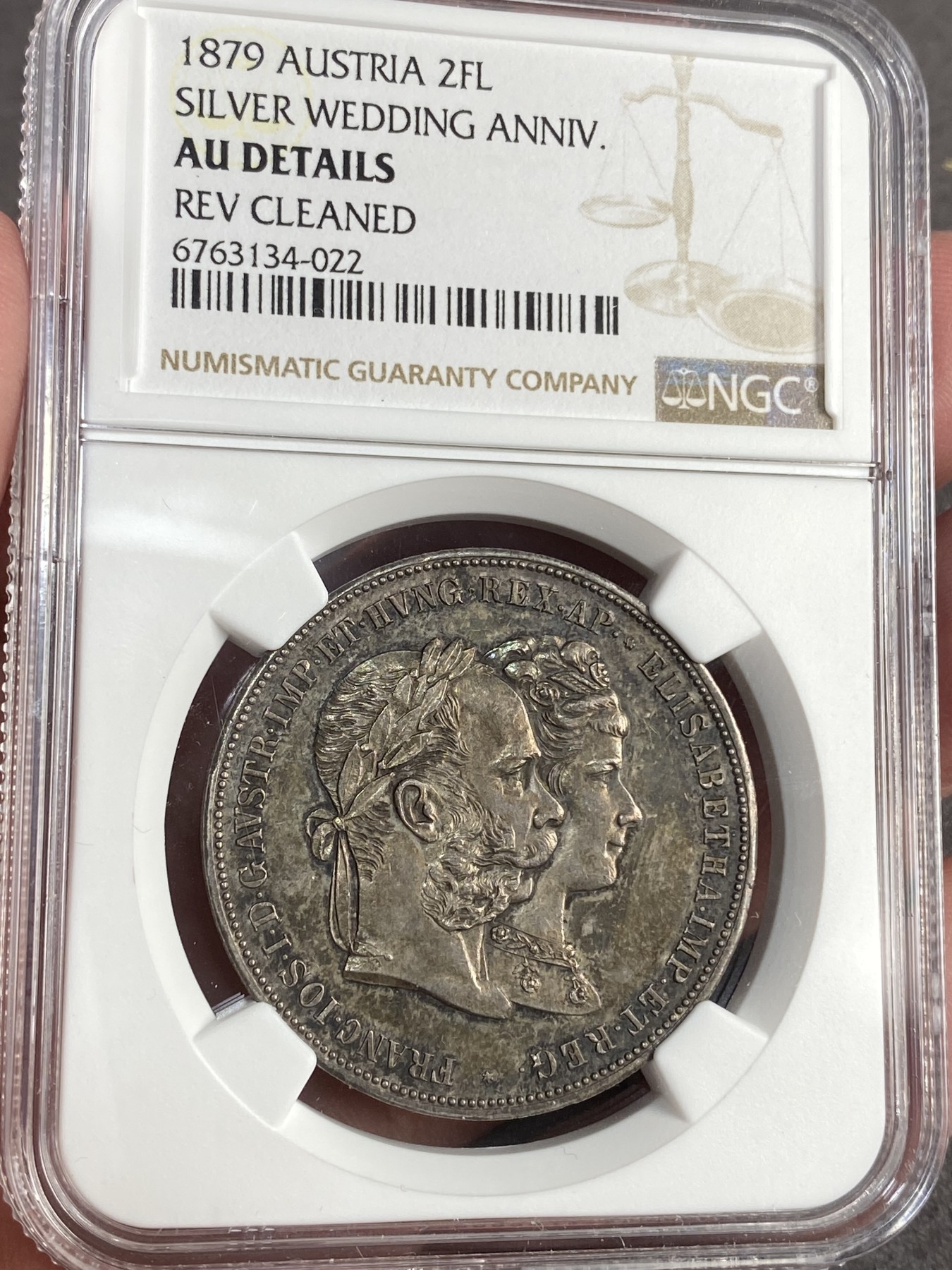 万国钱币拍卖第023期（金辉银韵之夜） NGC AUD 1879奥地利茜茜公主结婚2福林 经典品种，原味深包浆。
