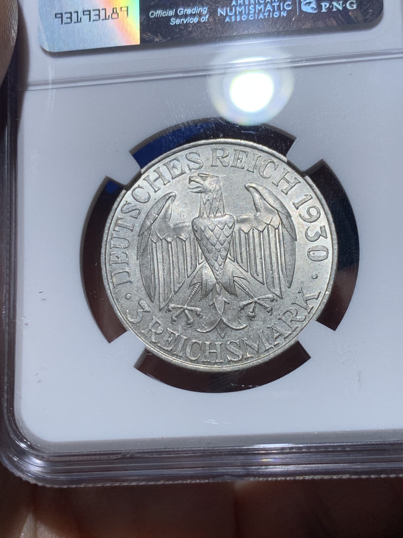 《竞宝斋》第257场-周日，周一 2场连拍 (全场包邮) NGC MS63 1930年德国齐柏林飞艇3马克银币