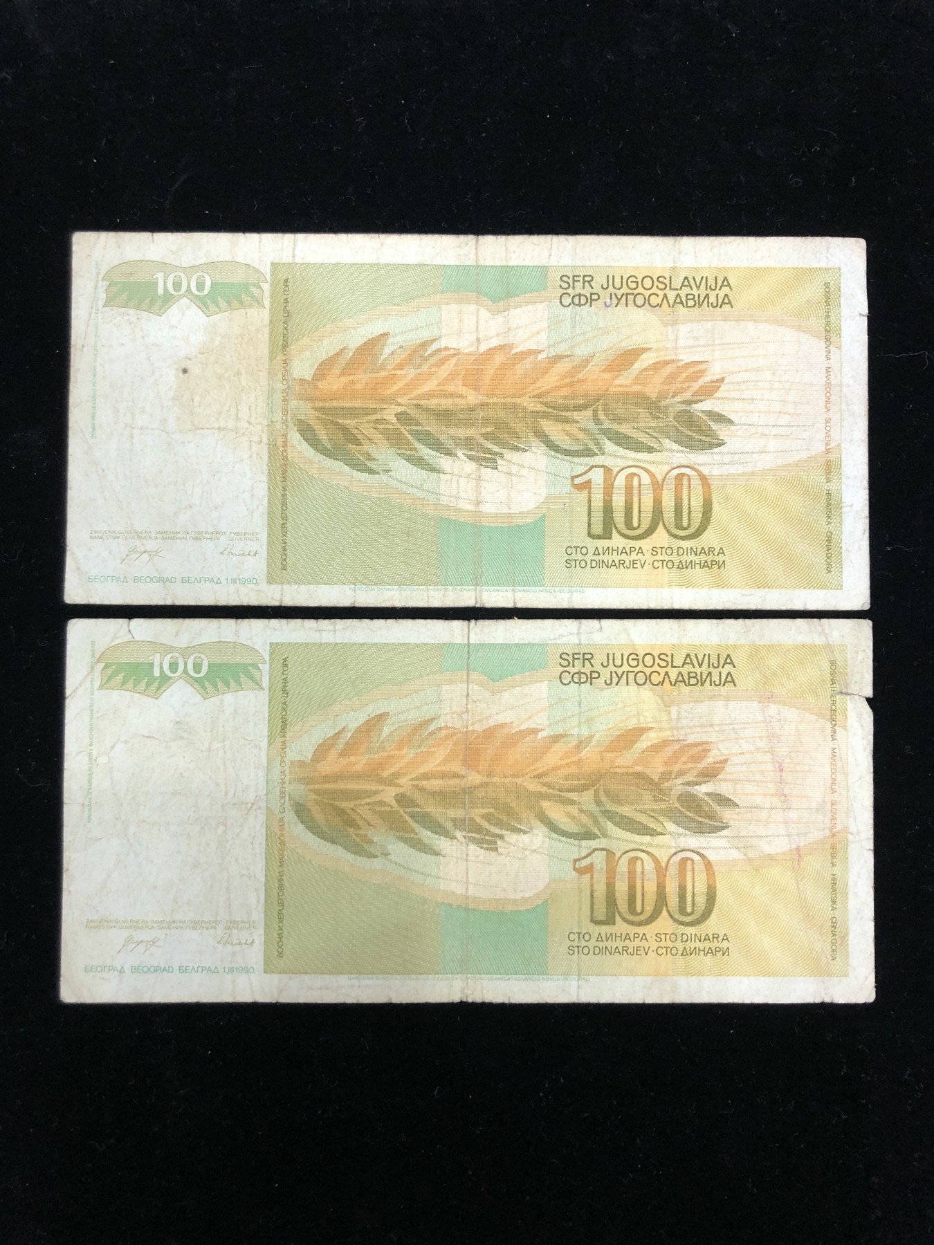 世界外币 1990年，南斯拉夫100第纳尔纸币，下品
