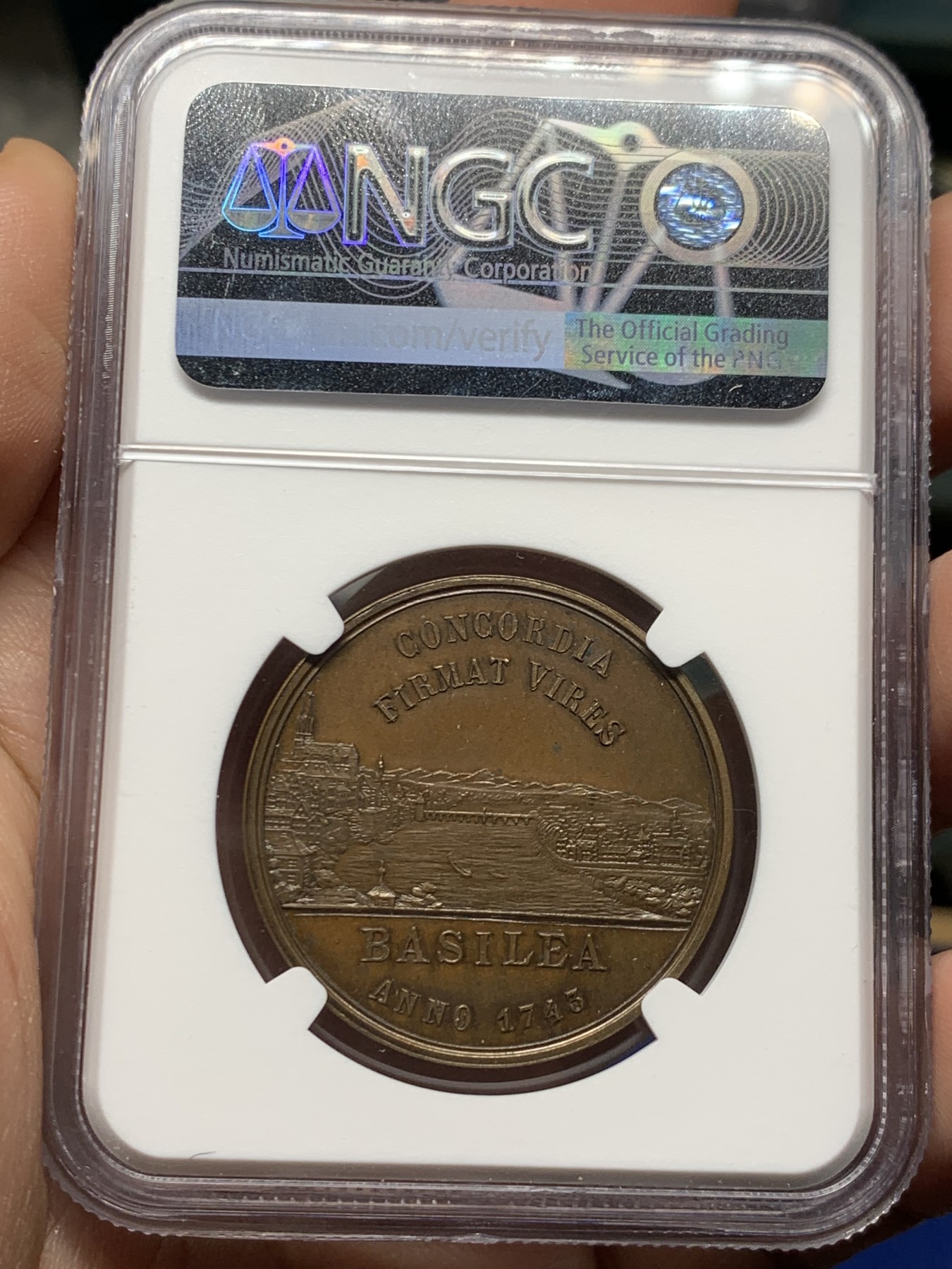 《竞宝斋》第257场-周日，周一 2场连拍 (全场包邮) NGC MS64BN 瑞士1892年巴塞尔统一500周年纪念城市景观铜章 设计精美 稀少难得！