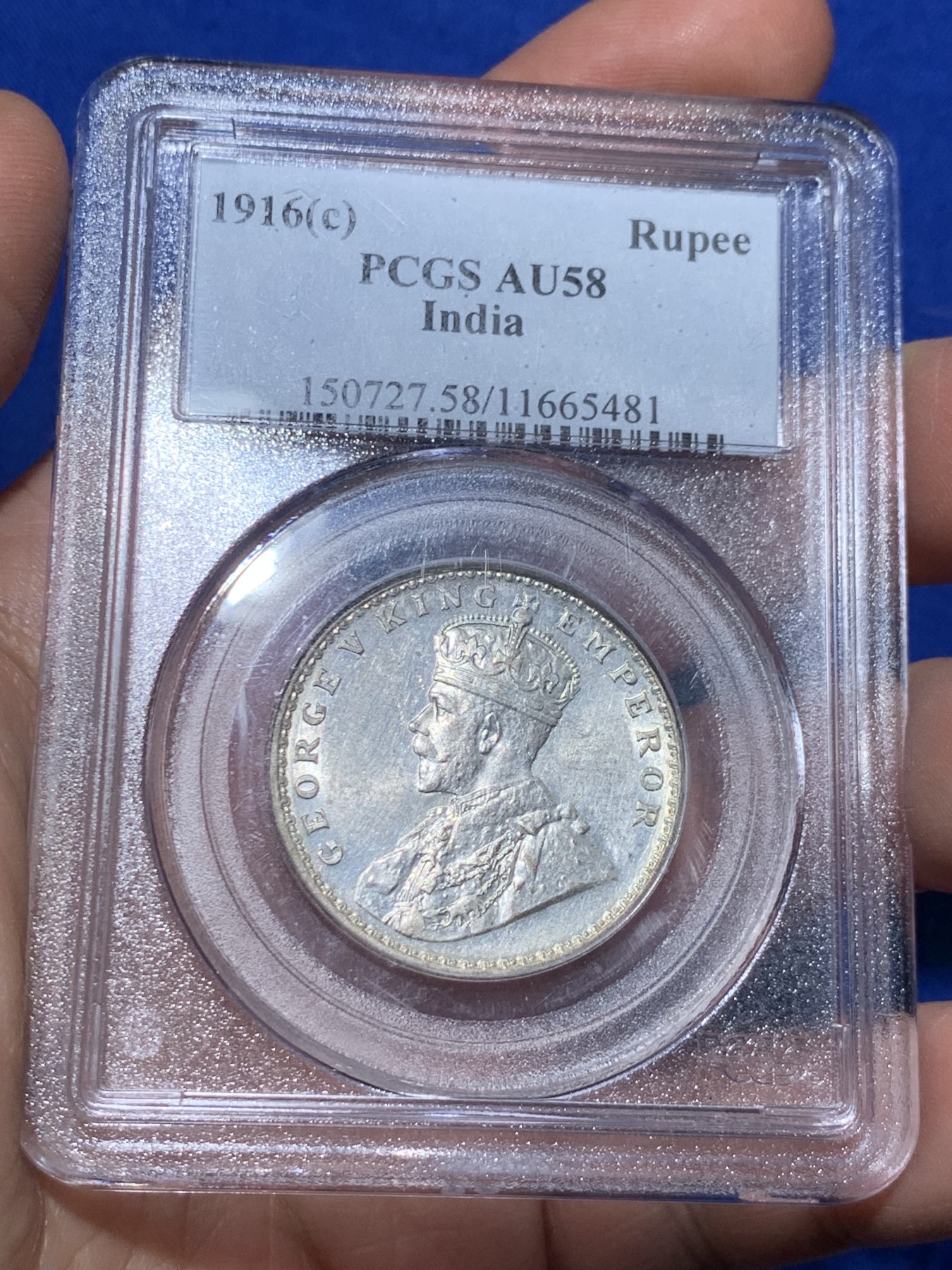 《竞宝斋》第257场-周日，周一 2场连拍 (全场包邮) PCGS AU58 英属印度 1916C 1卢比 银币