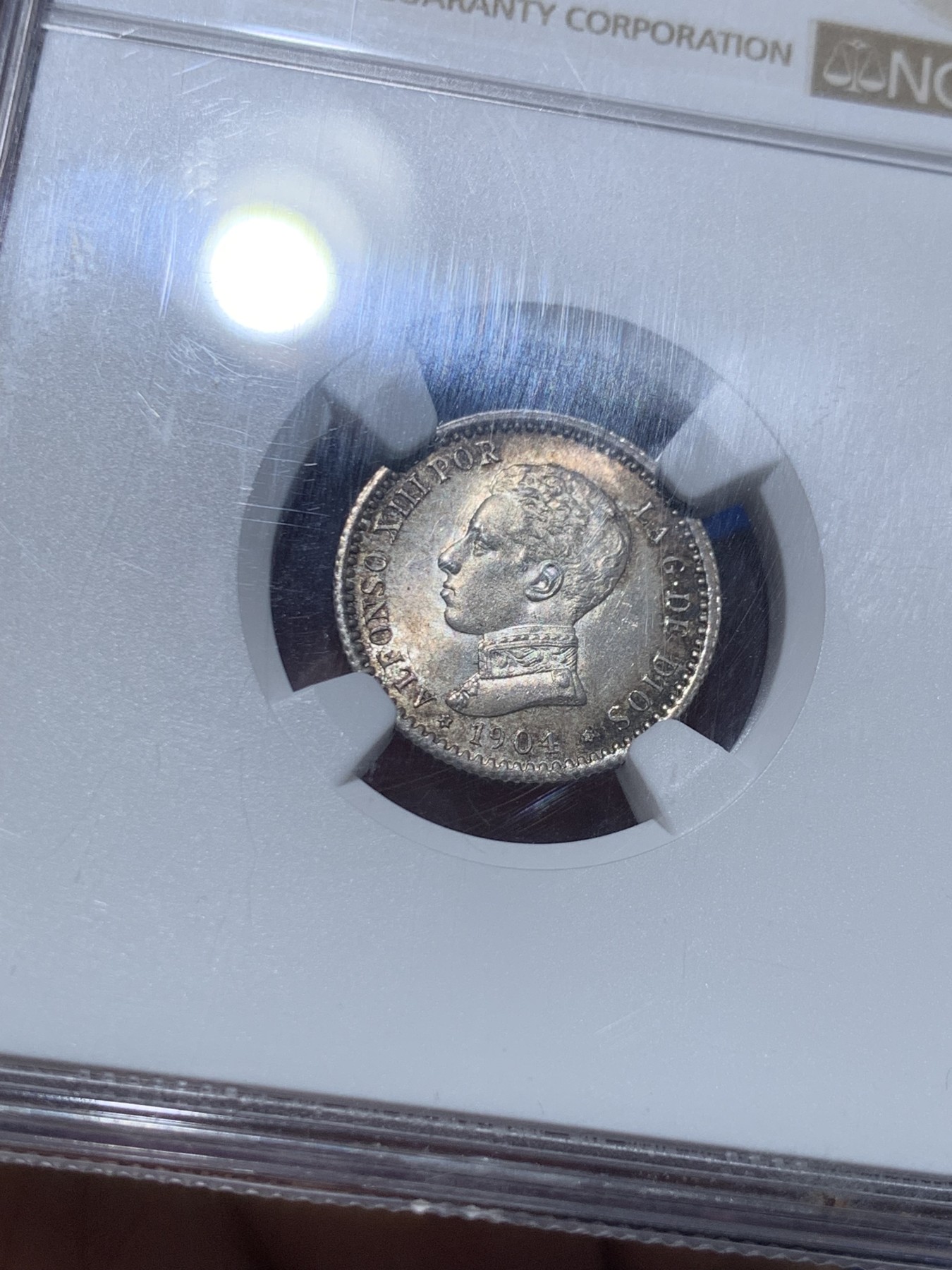 《竞宝斋》第257场-周日，周一 2场连拍 (全场包邮) NGC MS64 西班牙 1904年 阿方索十三世 50分 银币 背后双柱 好彩 更高分仅5枚