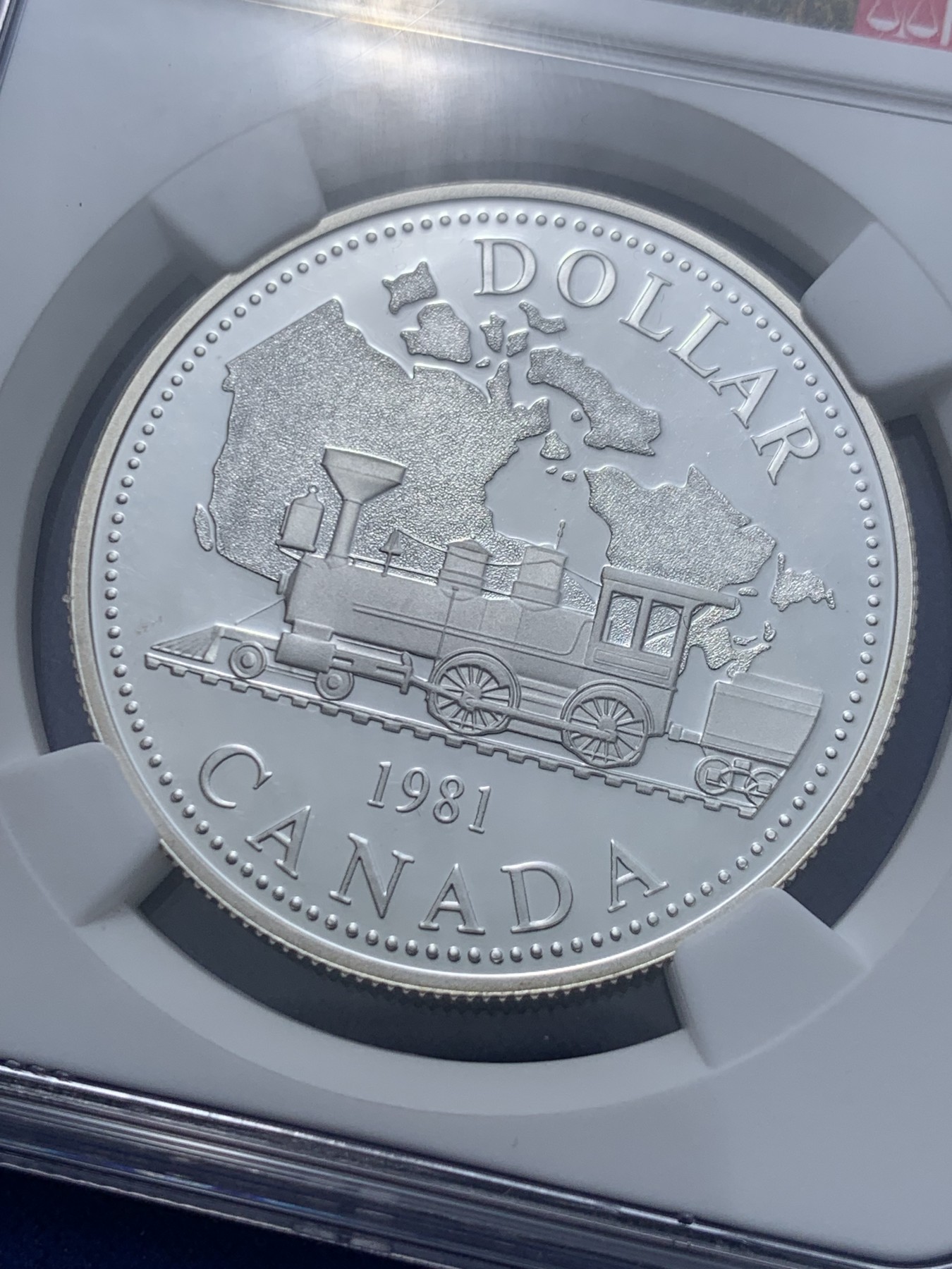 《竞宝斋》第257场-周日，周一 2场连拍 (全场包邮) NGC PF69UC 加拿大1981年大陆铁路精制纪念银币，币面清爽干净又漂亮，PROOF精制币，状态极佳。