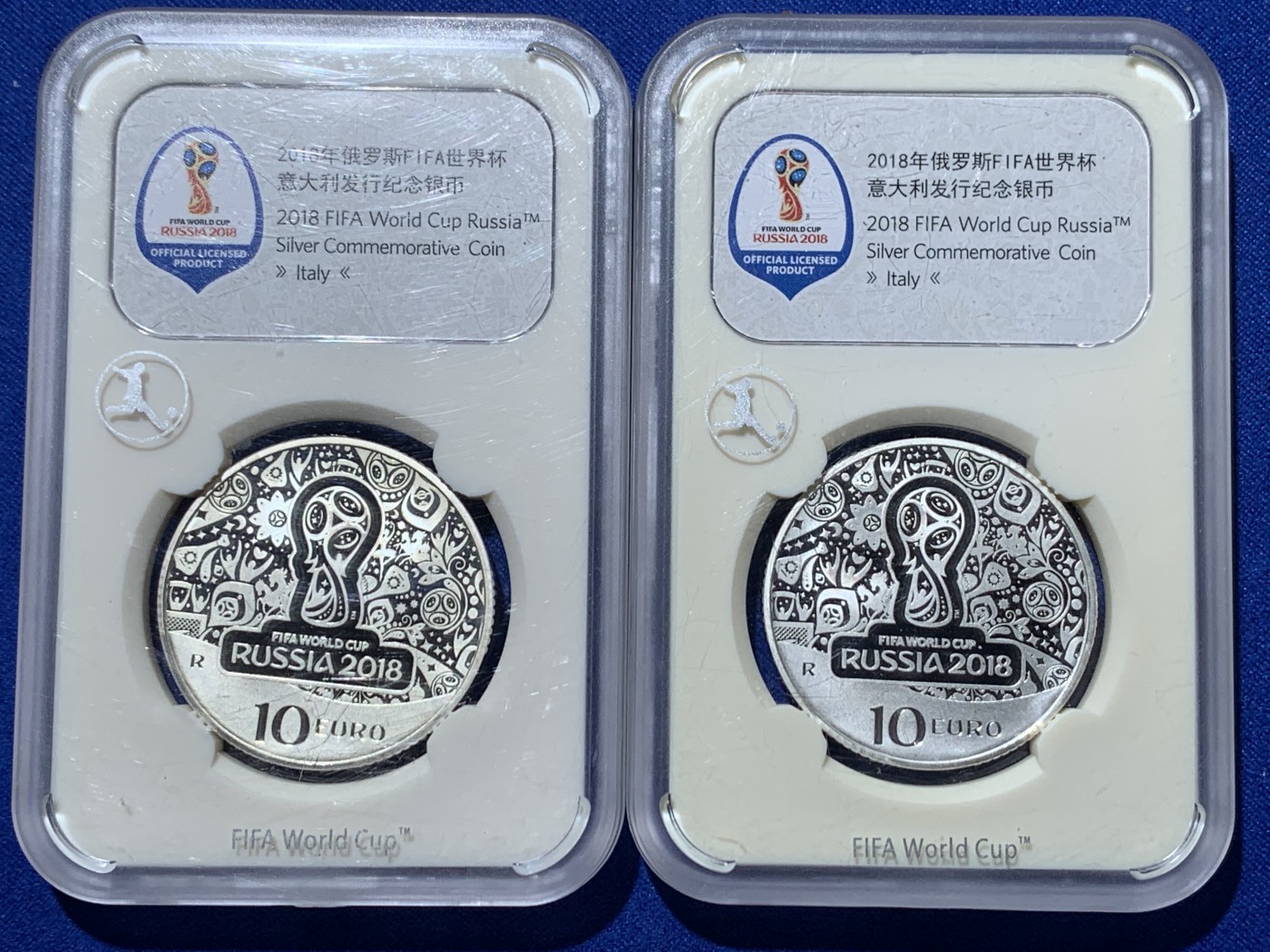 《竞宝斋》第257场-周日，周一 2场连拍 (全场包邮) 两枚一组 2018年俄罗斯世界杯-意大利发行银币
