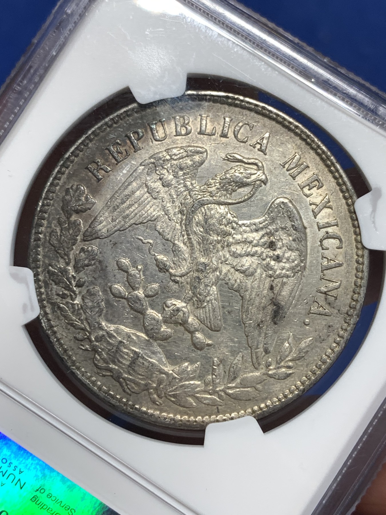 《竞宝斋》第257场-周日，周一 2场连拍 (全场包邮) NGC AU 墨西哥1899年直边鹰洋 带光酱彩 发财黑包浆