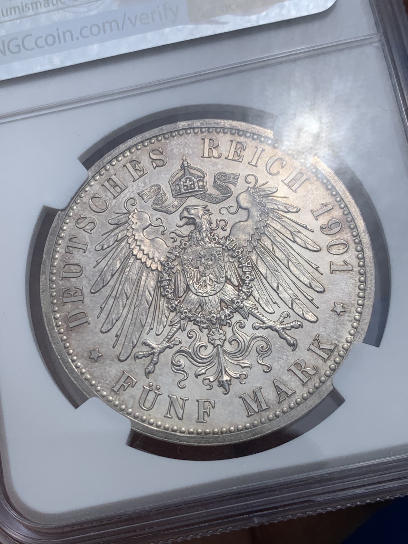 《竞宝斋》第257场-周日，周一 2场连拍 (全场包邮) NGC PF63 德国1901年 普鲁士建国200周年5马克纪念银币 精制版 少见