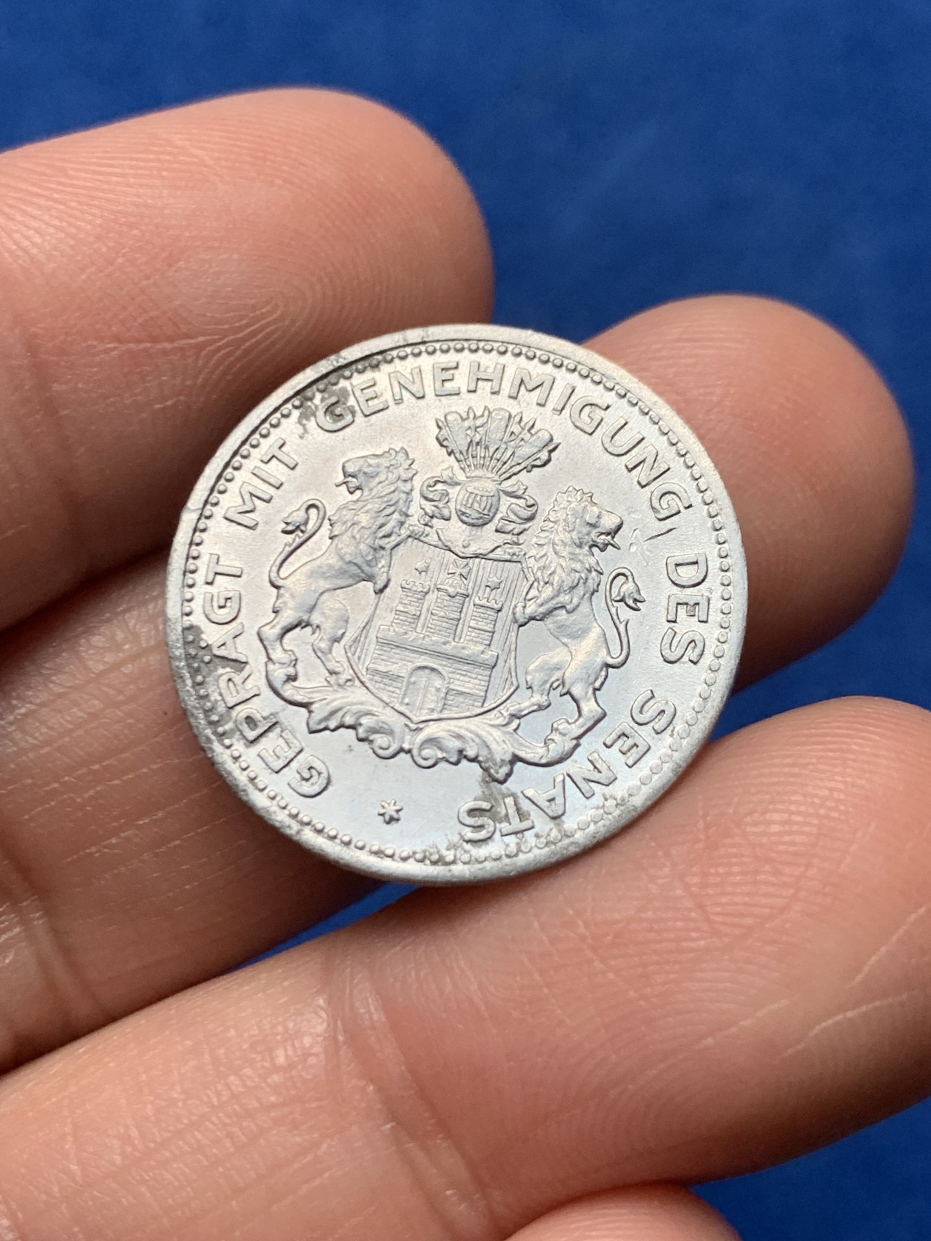 《竞宝斋》第257场-周日，周一 2场连拍 (全场包邮) 1923年德国德紧汉堡5/100马克铝币