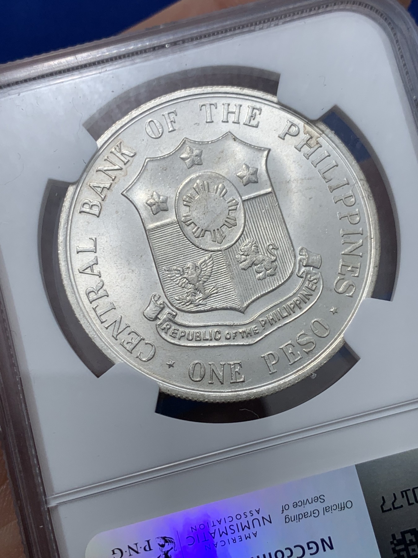 《竞宝斋》第257场-周日，周一 2场连拍 (全场包邮) NGC MS65 菲律宾1963年独立领导人波尼斯奥1比索纪念银币 普制品种很难的高分 亚军分更高分只有5枚