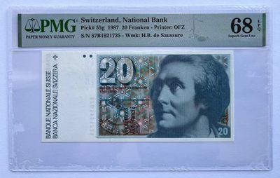 【Blue Auction】✨世界纸币精拍第460期【精】 瑞士 1987年20法郎 PMG68EPQ 超高分