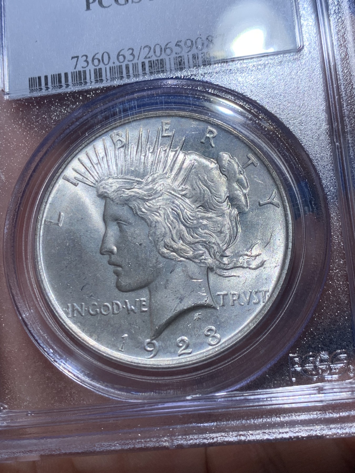 《竞宝斋》第257场-周日，周一 2场连拍 (全场包邮) PCGS MS63 美国1923和平银币 霜光状态 老白盒低评