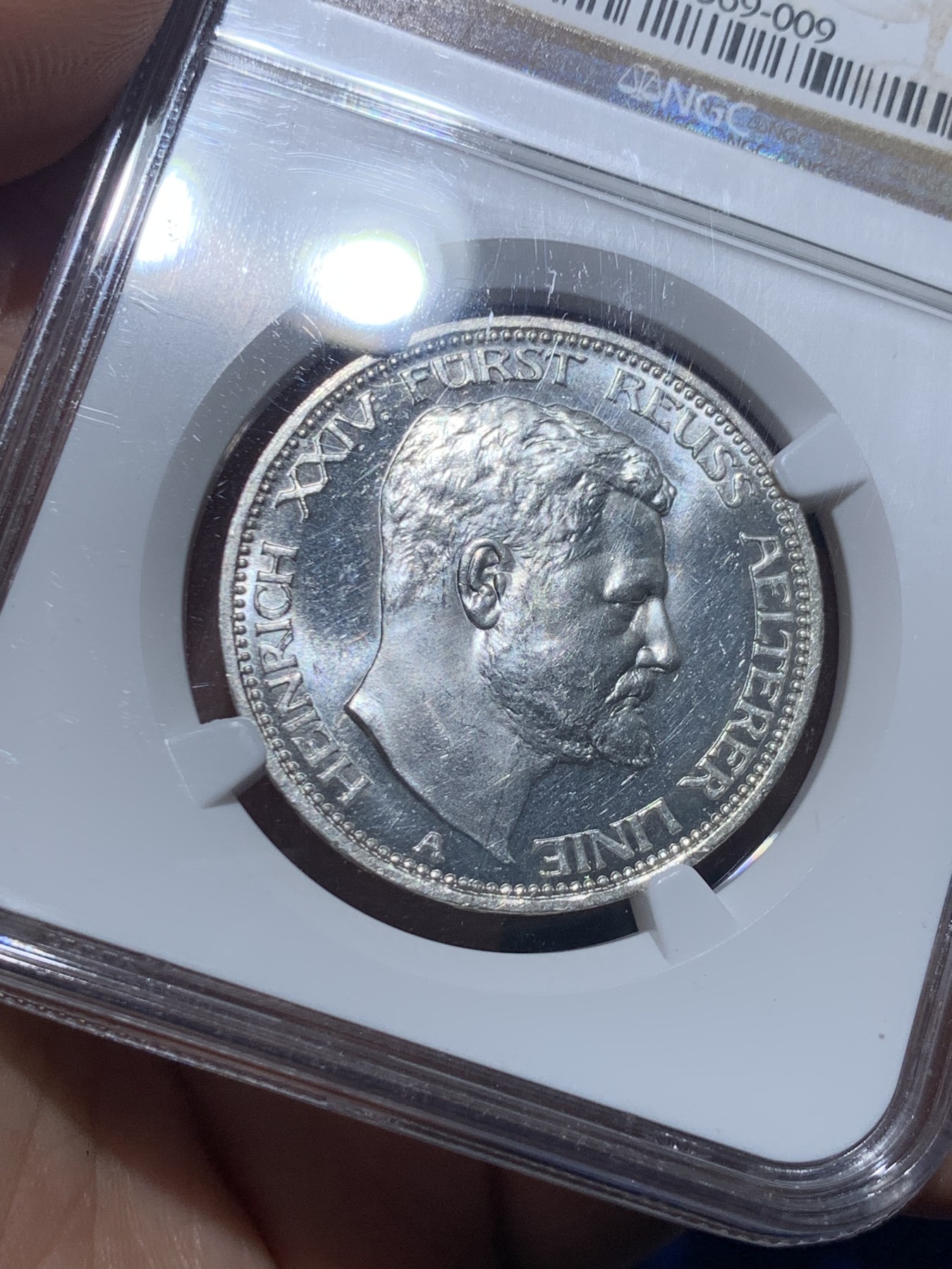 《竞宝斋》第257场-周日，周一 2场连拍 (全场包邮) NGC MS64 德国 1909 罗伊斯 3马克银币 银币 小邦稀见品种 PL底板 老盒低评